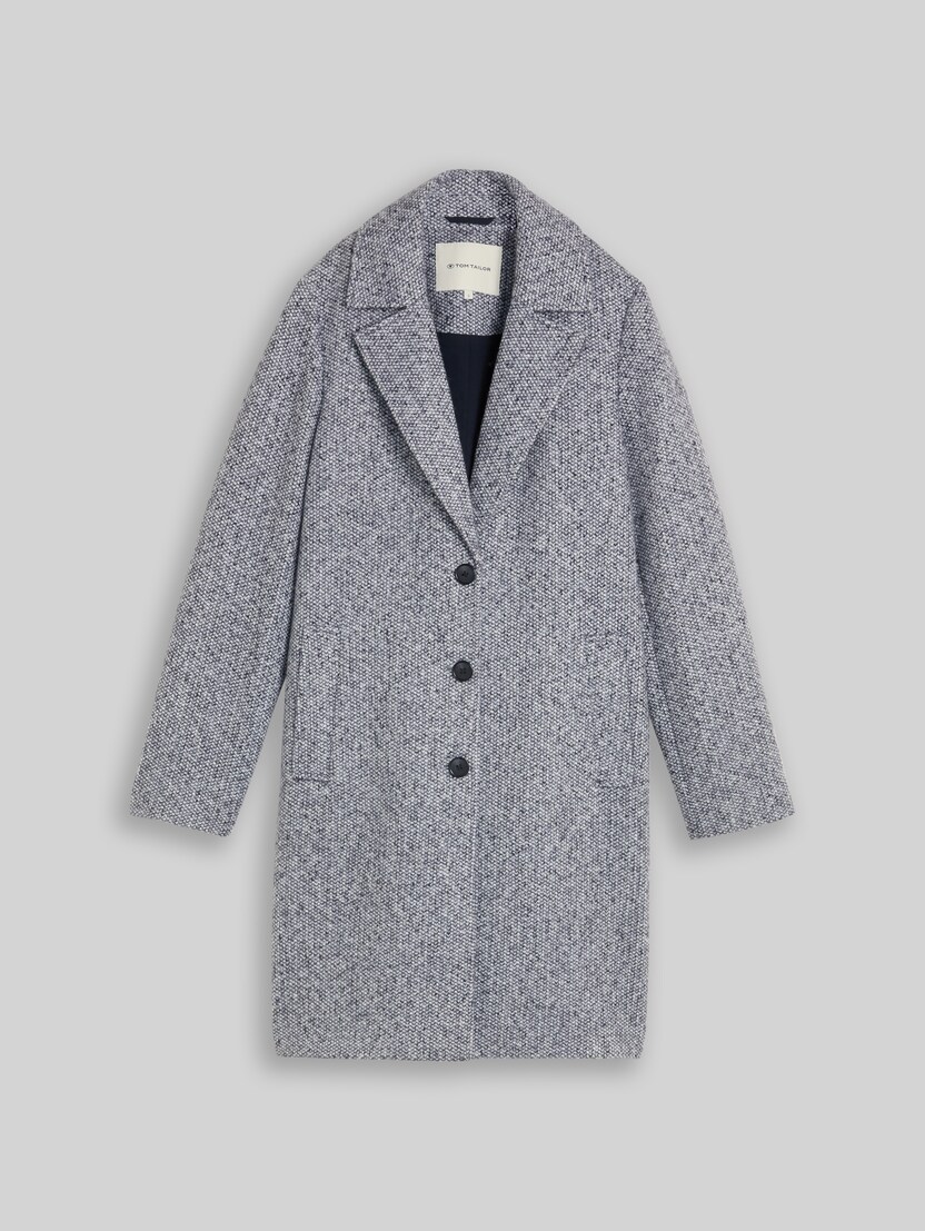Bouclé coat with lapel collar by Women, blue boucle structure