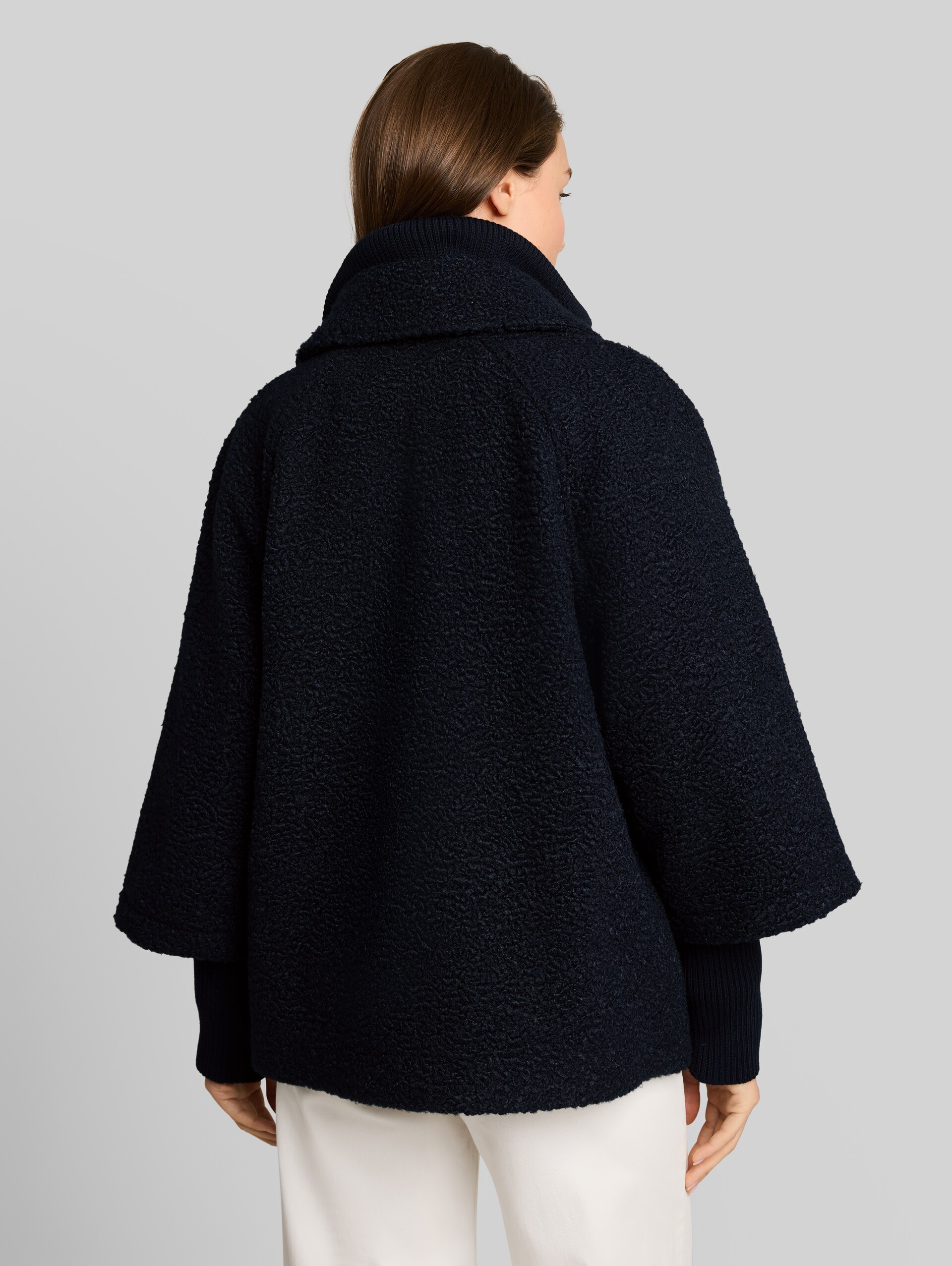 Cosy cape jacket in a 2-in-1 style - sky captain blue - Model-back view