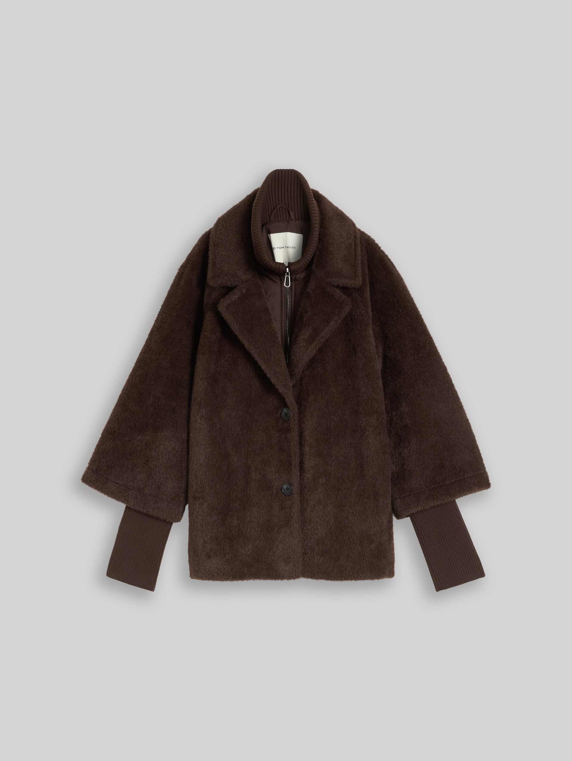 Veste-cape douillette au look 2-en-1 - java dark brown - Vue de face du produit