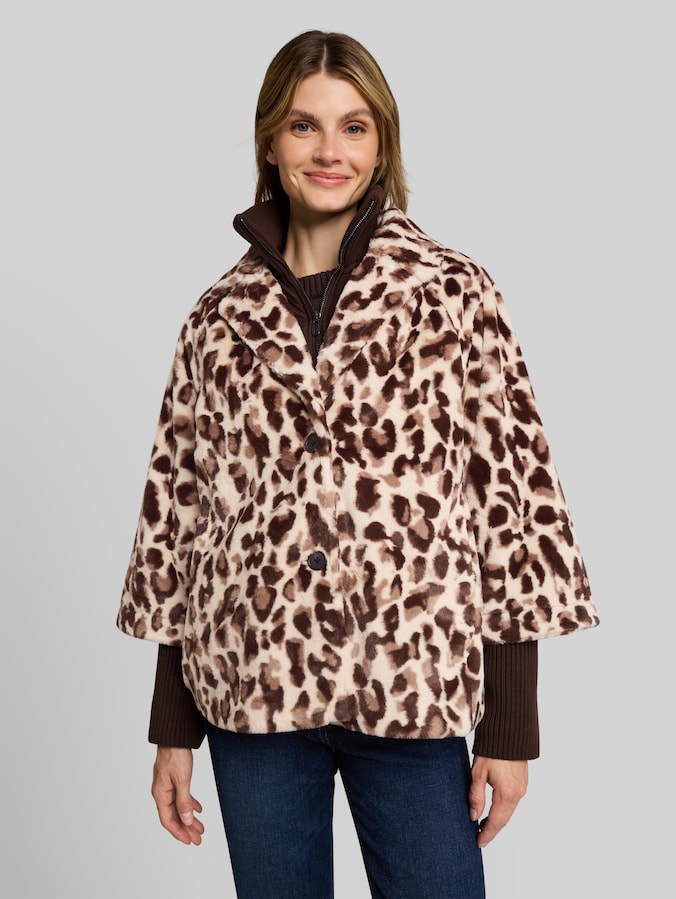 Cosy Cape Jacke im 2-in-1-Look von Women, leo beige