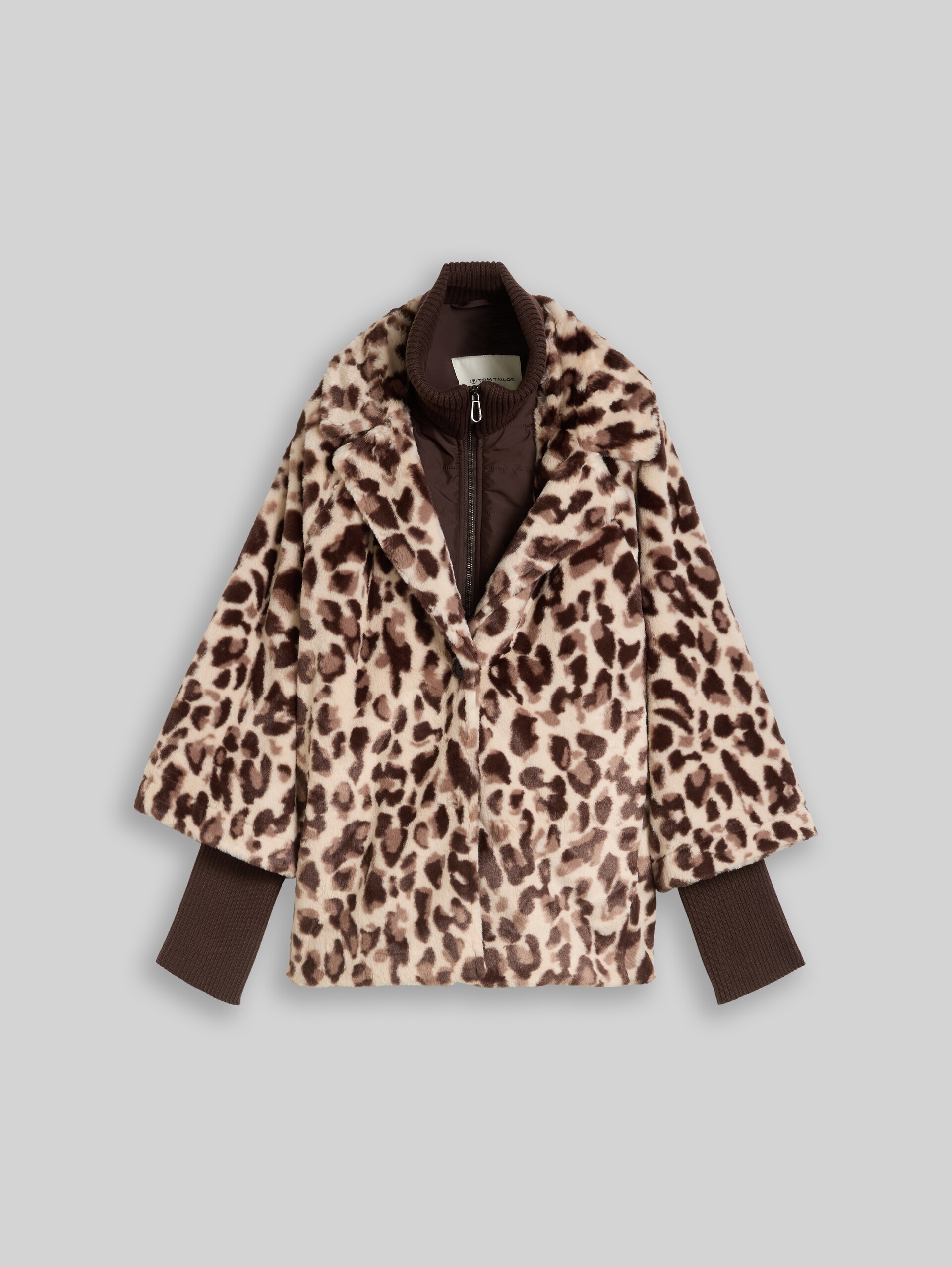 Veste-cape douillette au look 2-en-1 - leo beige - Vue de face du produit