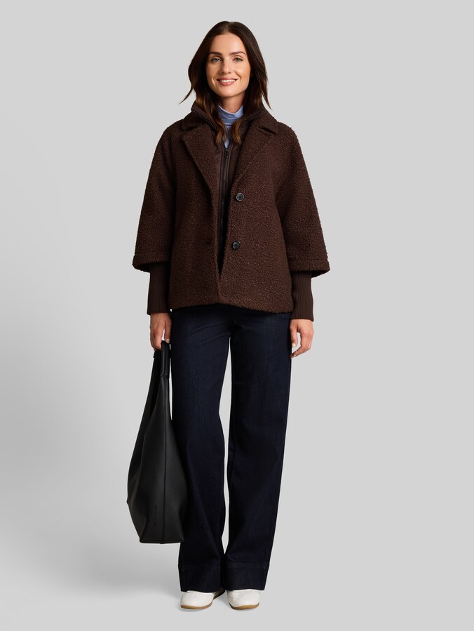 Cosy Cape Jacke im 2-in-1-Look von Women, java dark brown boucle