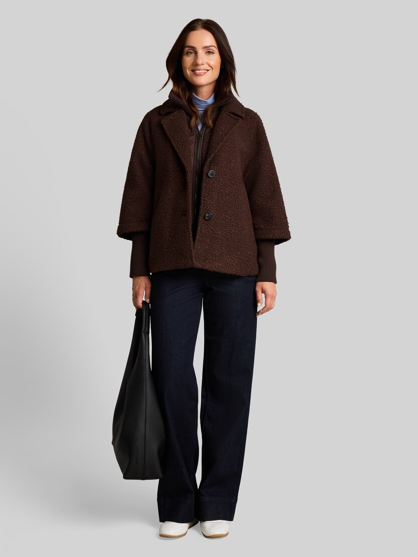 Cosy Cape Jacke im 2-in-1-Look von Women, java dark brown boucle