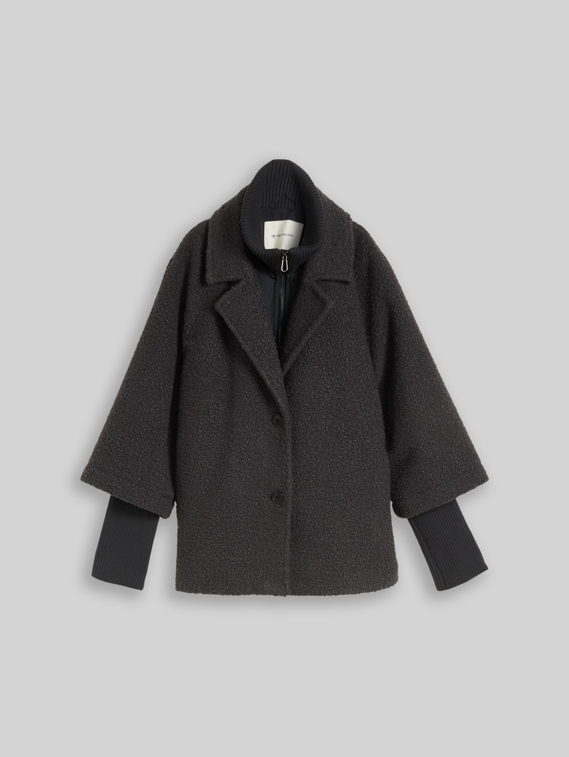 Gezellige capejas in 2-in-1-look - black grey melange boucle - Product vooraanzicht