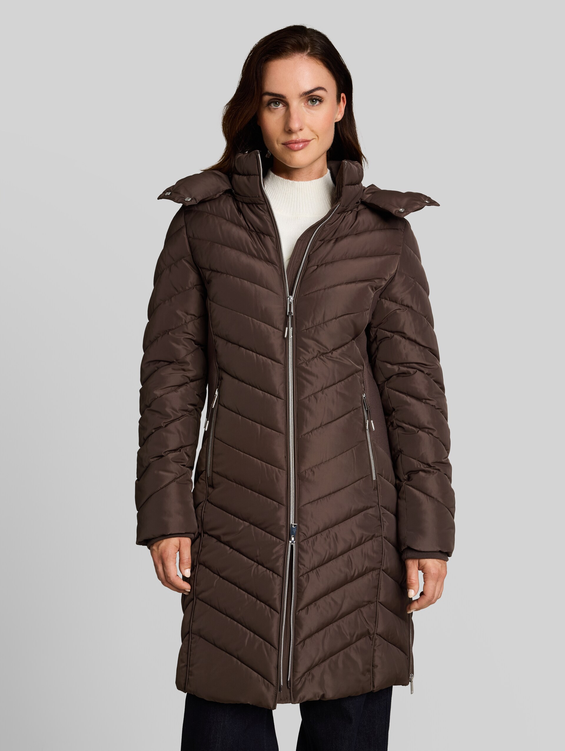 Manteau matelassé à capuche amovible - java dark brown - Vue de face du modèle