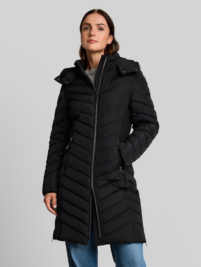 Manteau matelassé à capuche amovible par Women, deep black