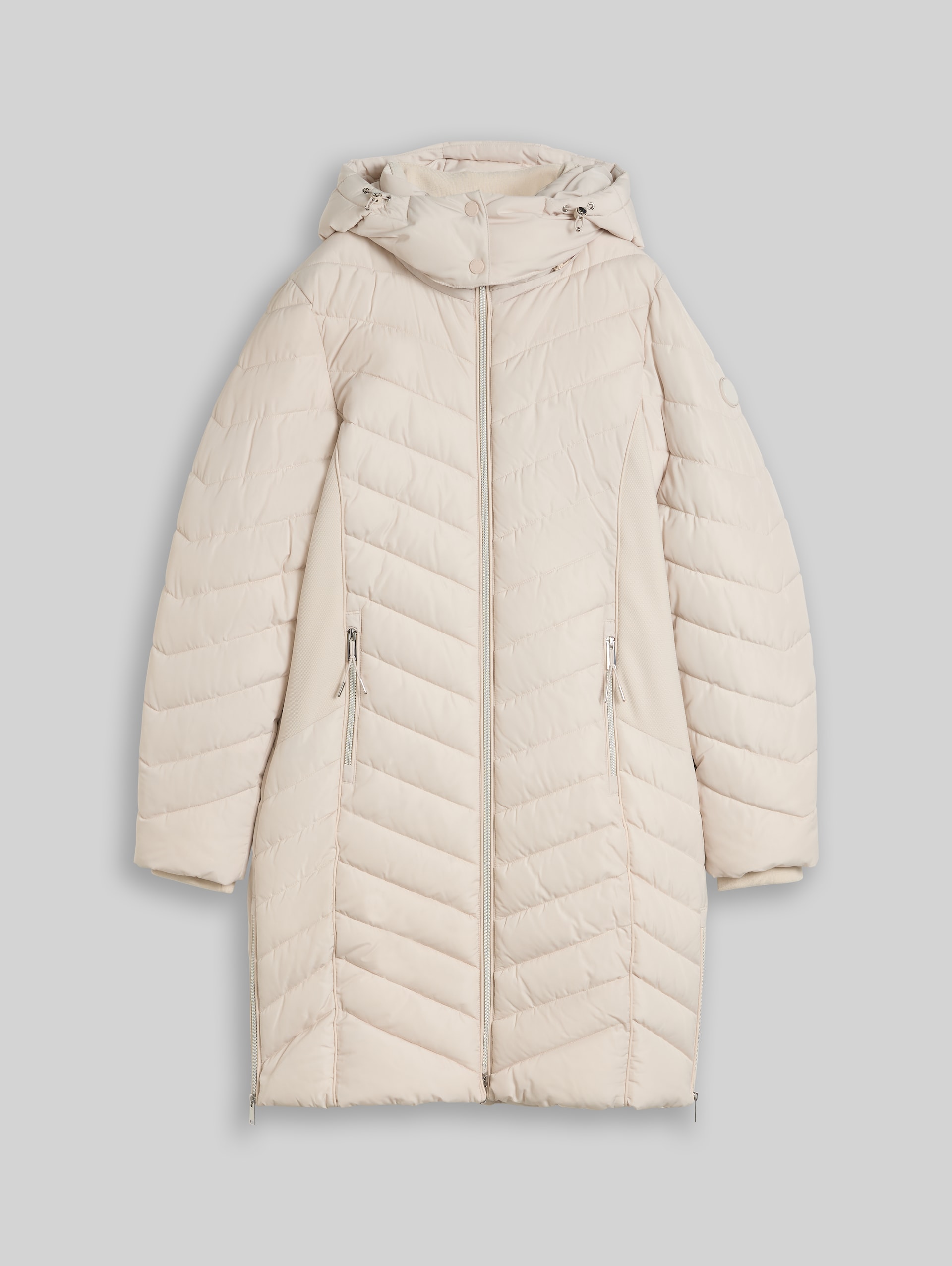 Puffer-Mantel mit abnehmbarer Kapuze - cold beige - Vorder-Produkt-Ansicht