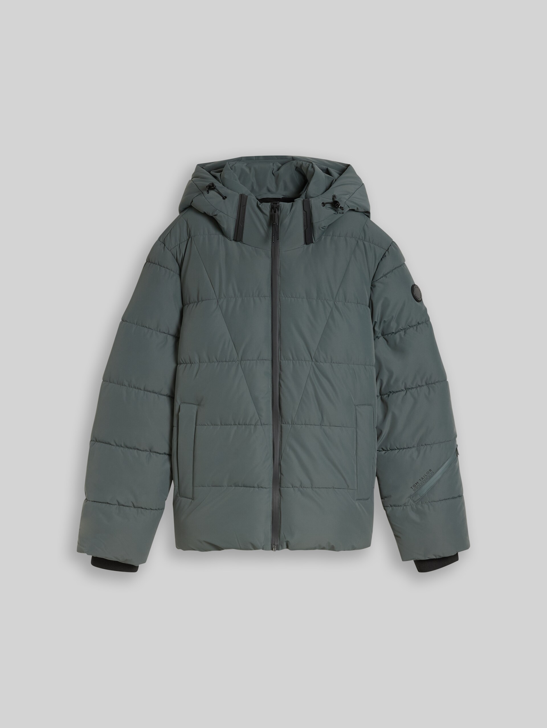 Veste matelassée à col montant et capuche - Darkest Olive - Vue de face du produit