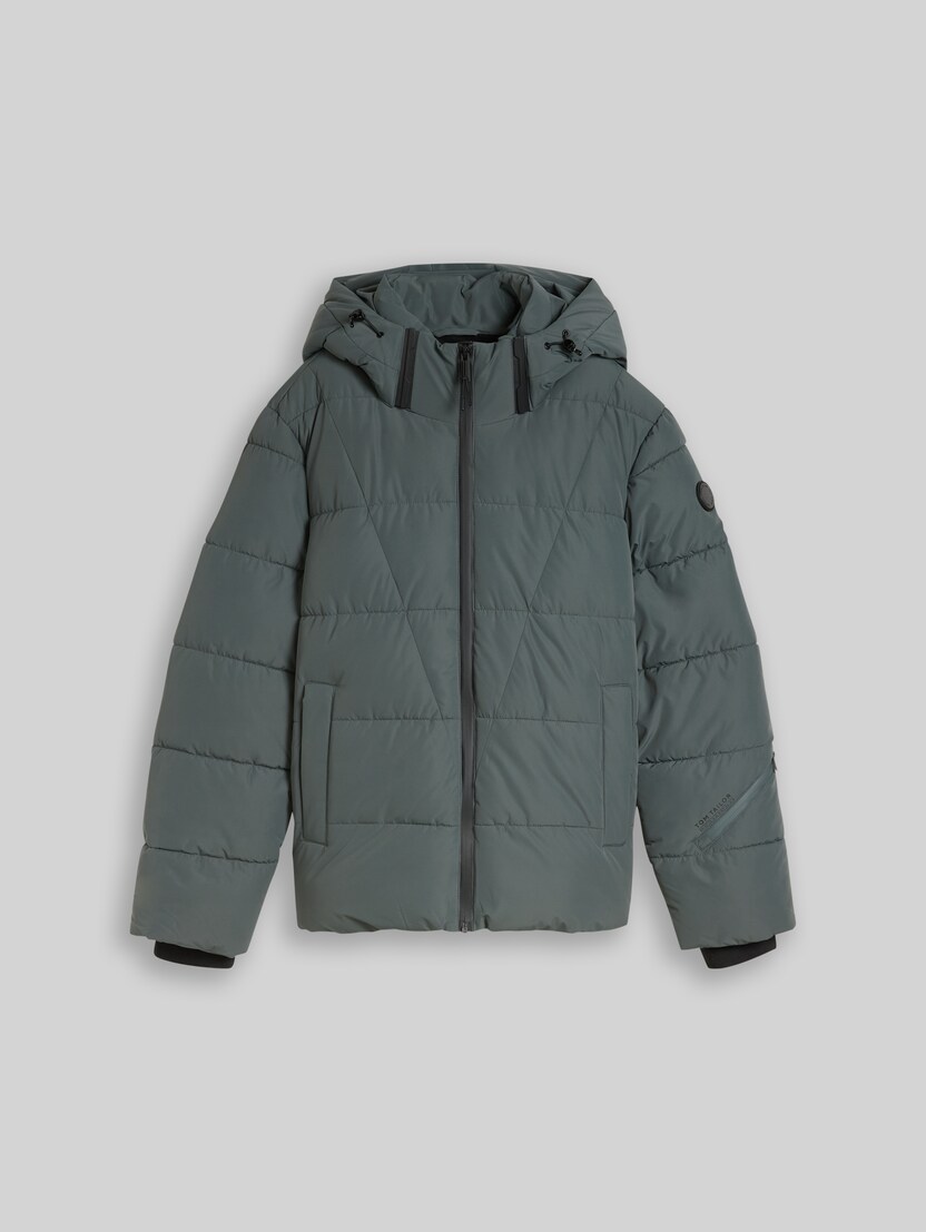 Puffer jacket with stand-up collar and hood by Women, Darkest Olive