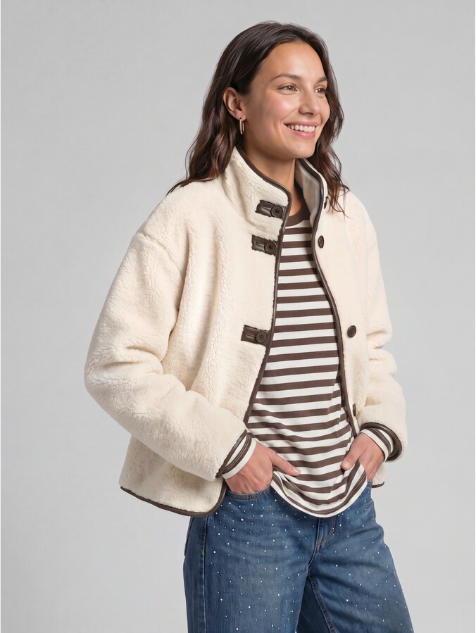 Teddy jacket with pockets by Denim Female, light cream beige