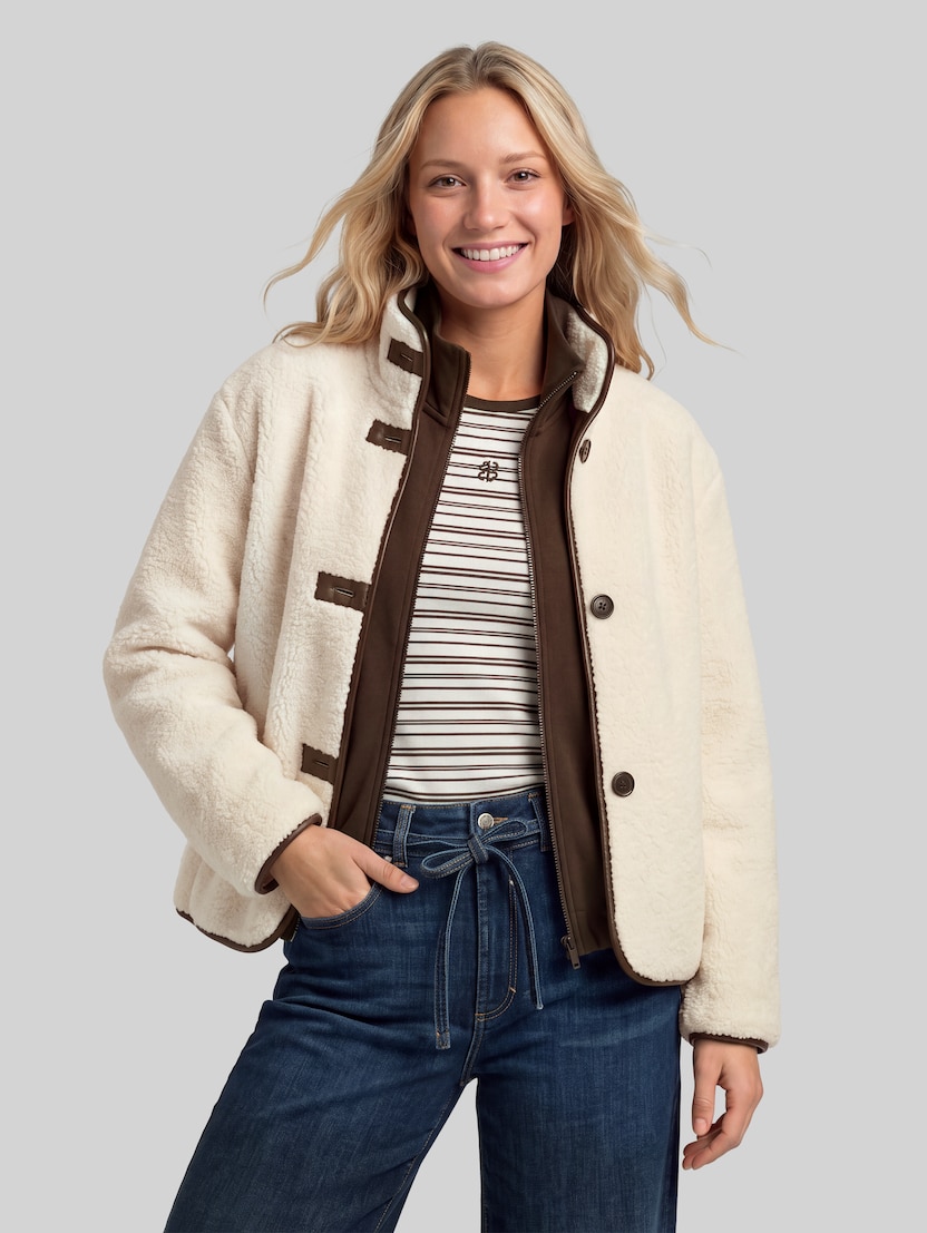 Teddy jacket with pockets by Denim Female, light cream beige