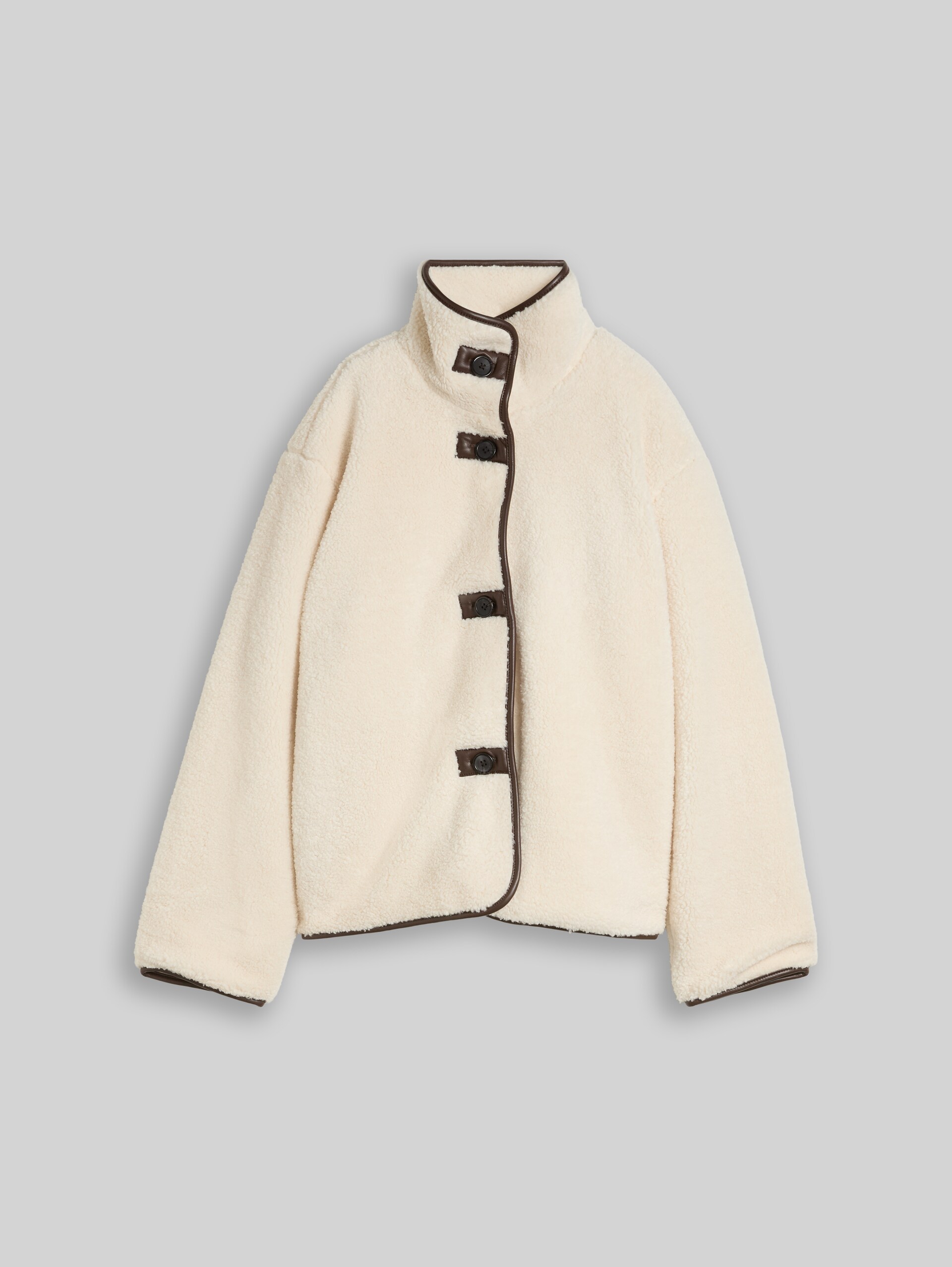 Teddy jacket with pockets - light cream beige - Front product view