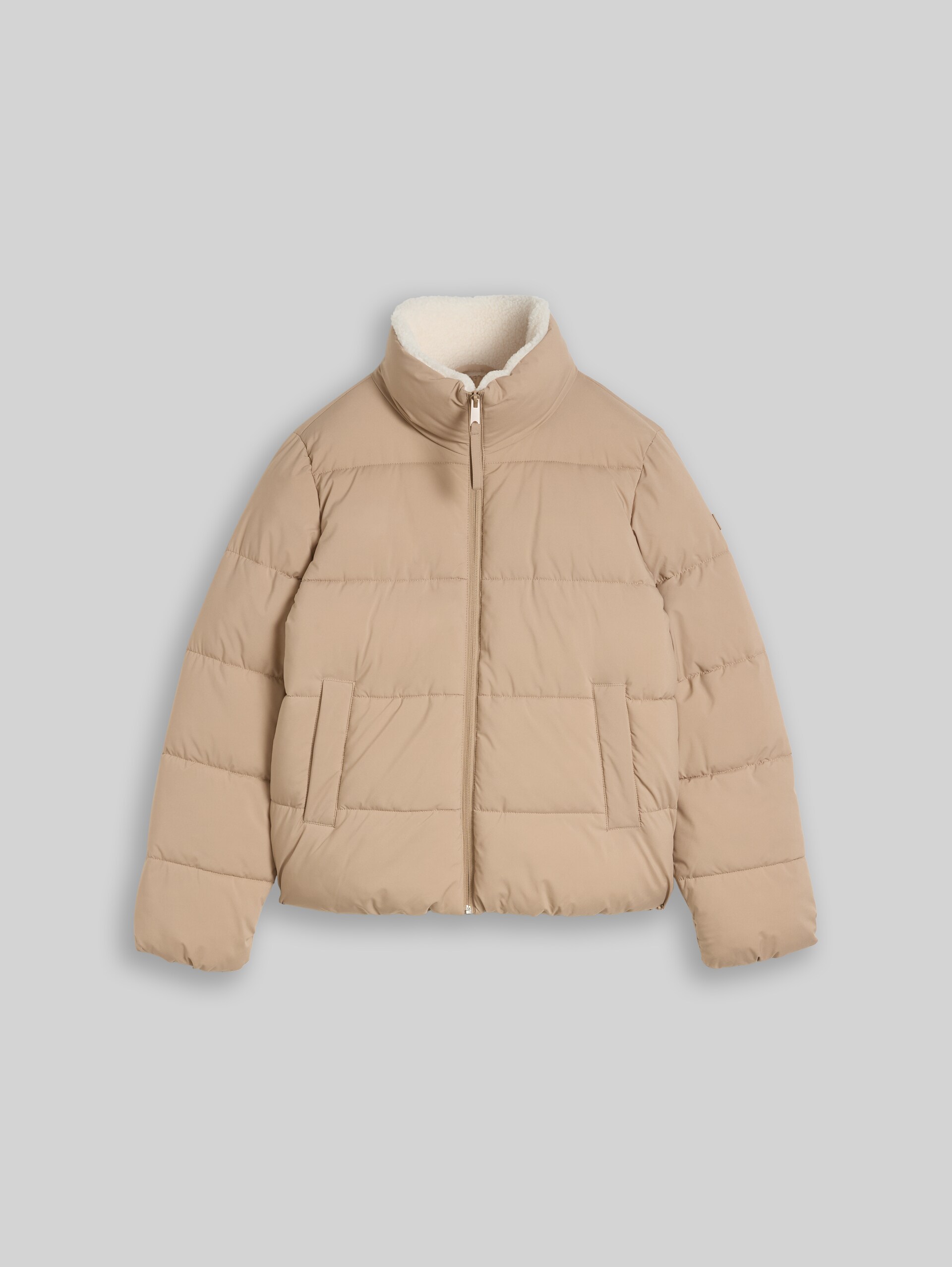 Puffer-Jacke mit Teddy-Kragen - Mink Beige - Vorder-Produkt-Ansicht