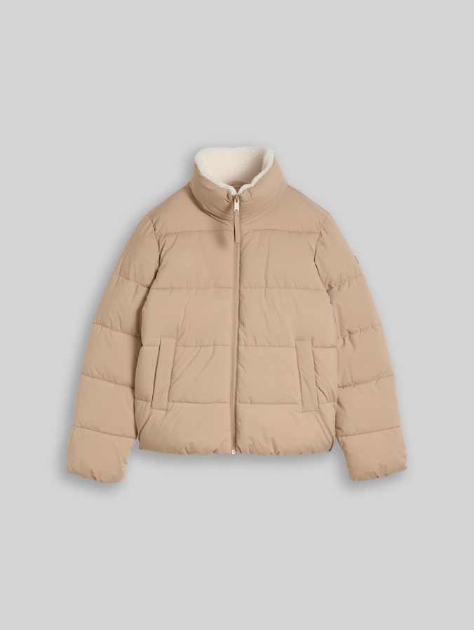 Pufferjack met teddykraag door Denim Female, Mink Beige