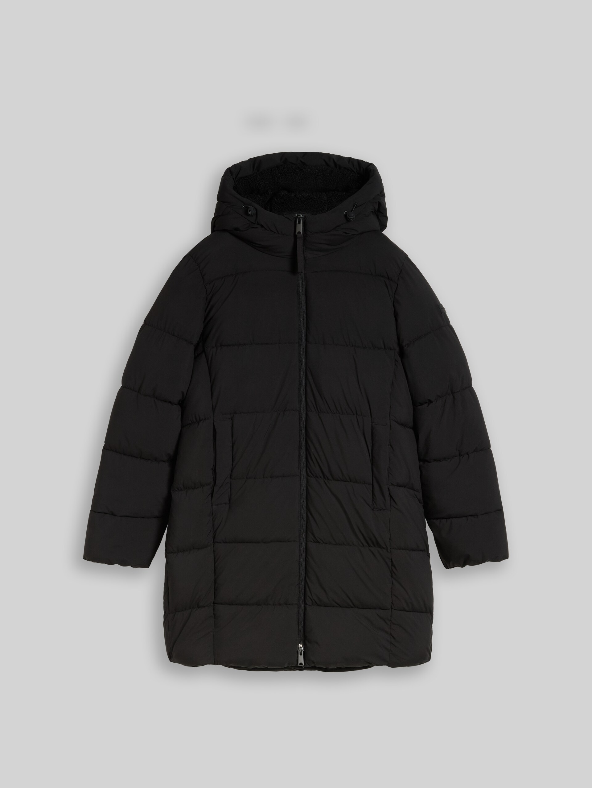 Puffer coat with teddy fleece - deep black - Front product view