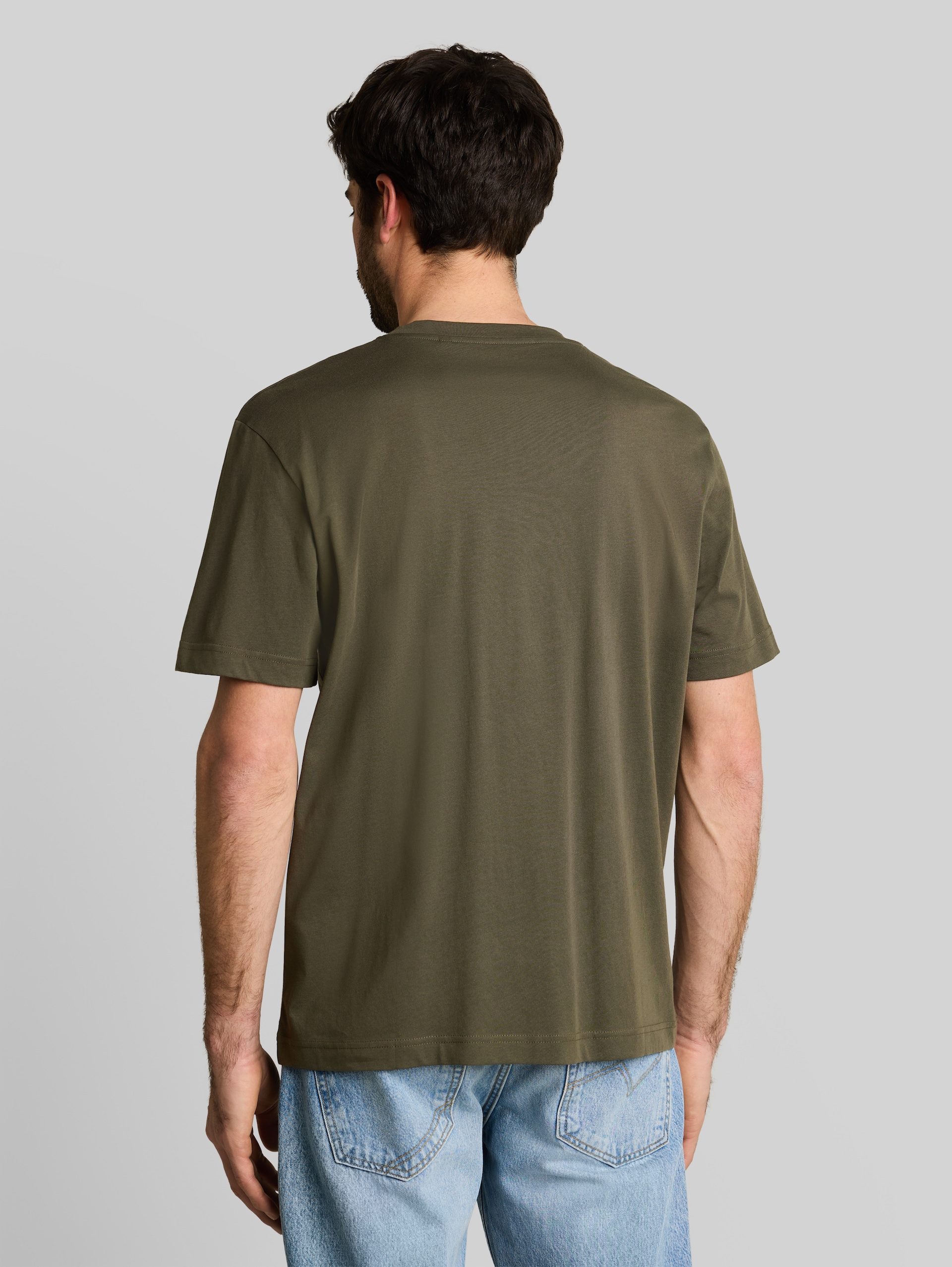 T-shirt with photo print - deep leaf green - Neckline model-back view