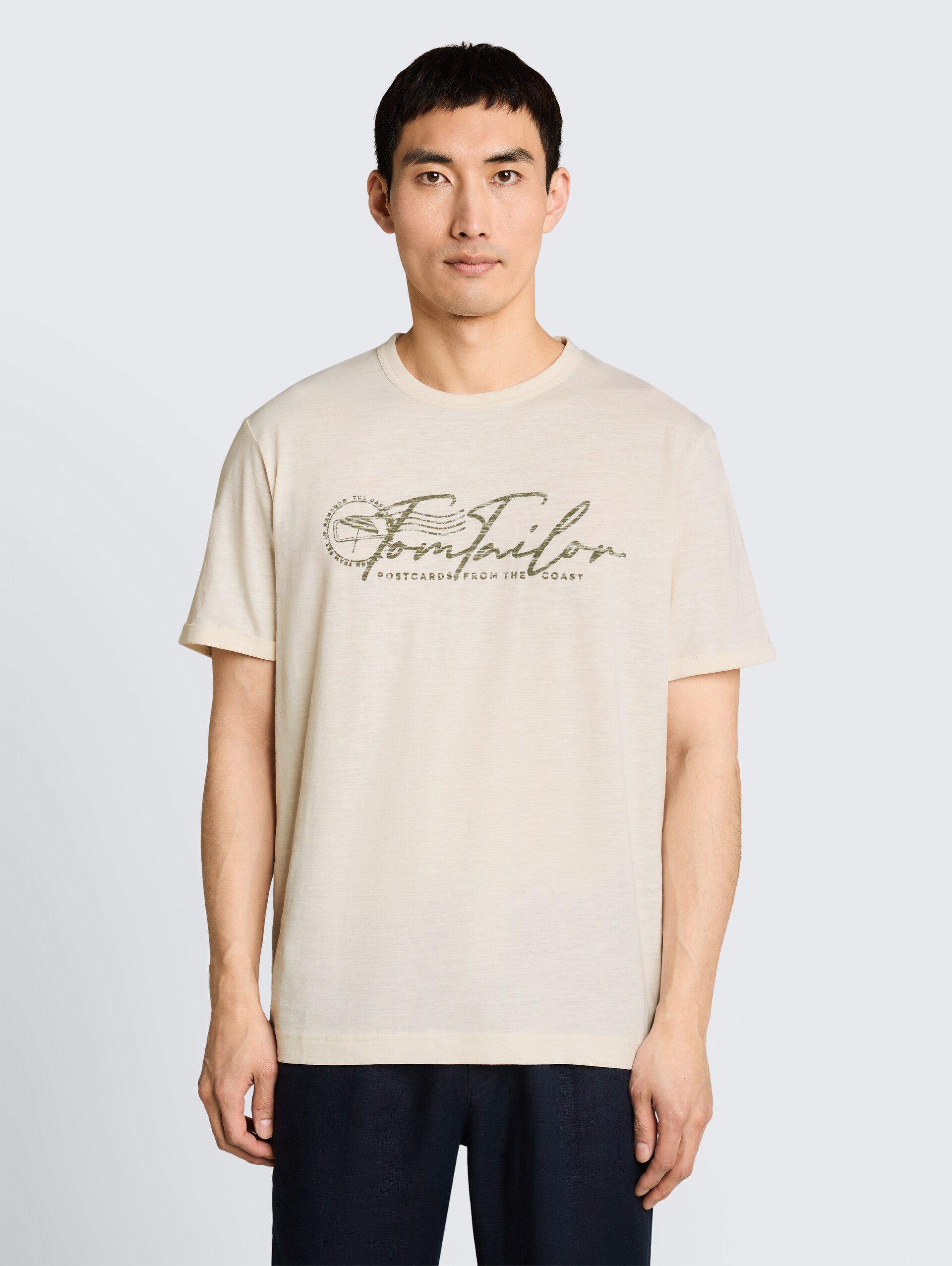 T-shirt met logoprint - Gardenia White - Nek model vooraanzicht