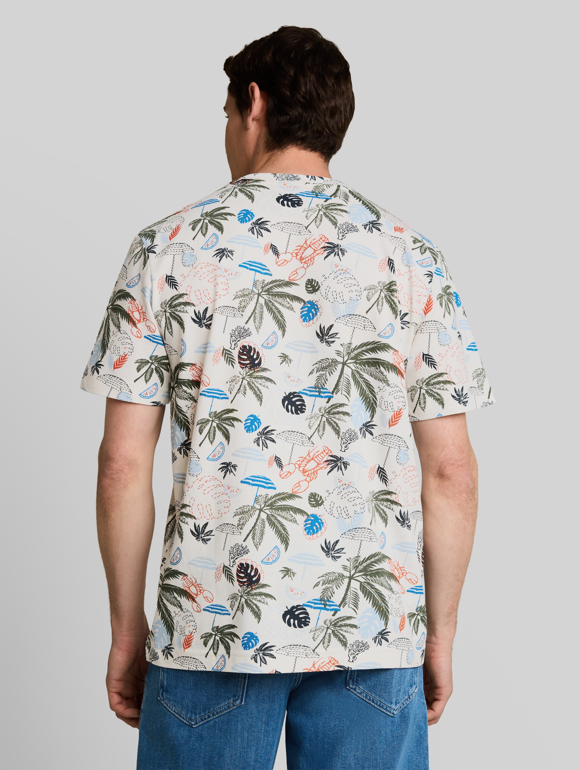 Piqué T-shirt with all-over print - off white beach design - Neckline model-back view