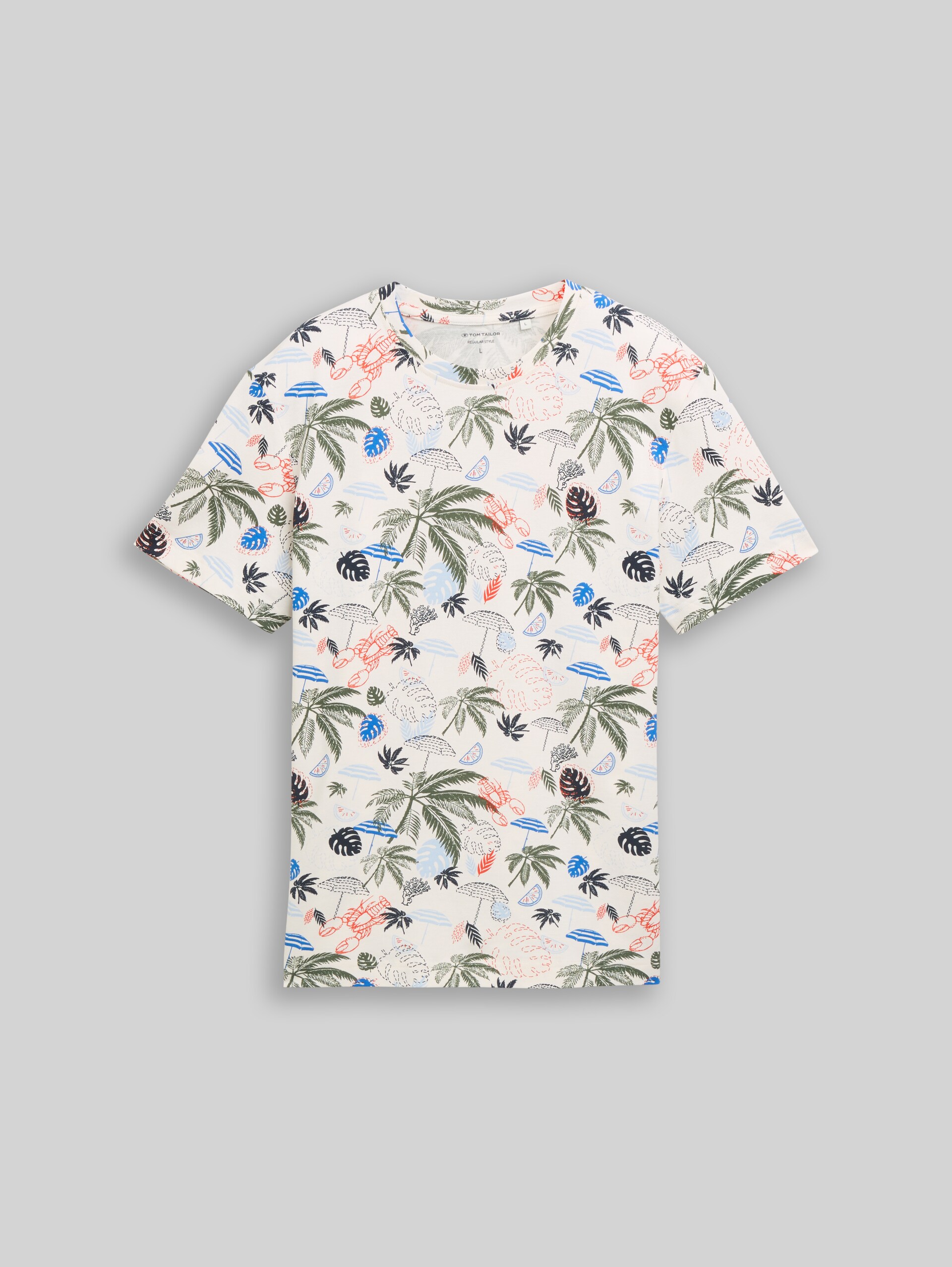 Piqué T-shirt with all-over print - off white beach design - Front product view
