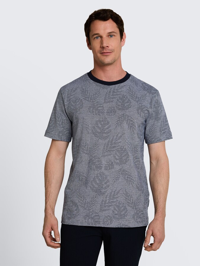 T-shirt jacquard à motifs par Men, navy leaf jacquard design