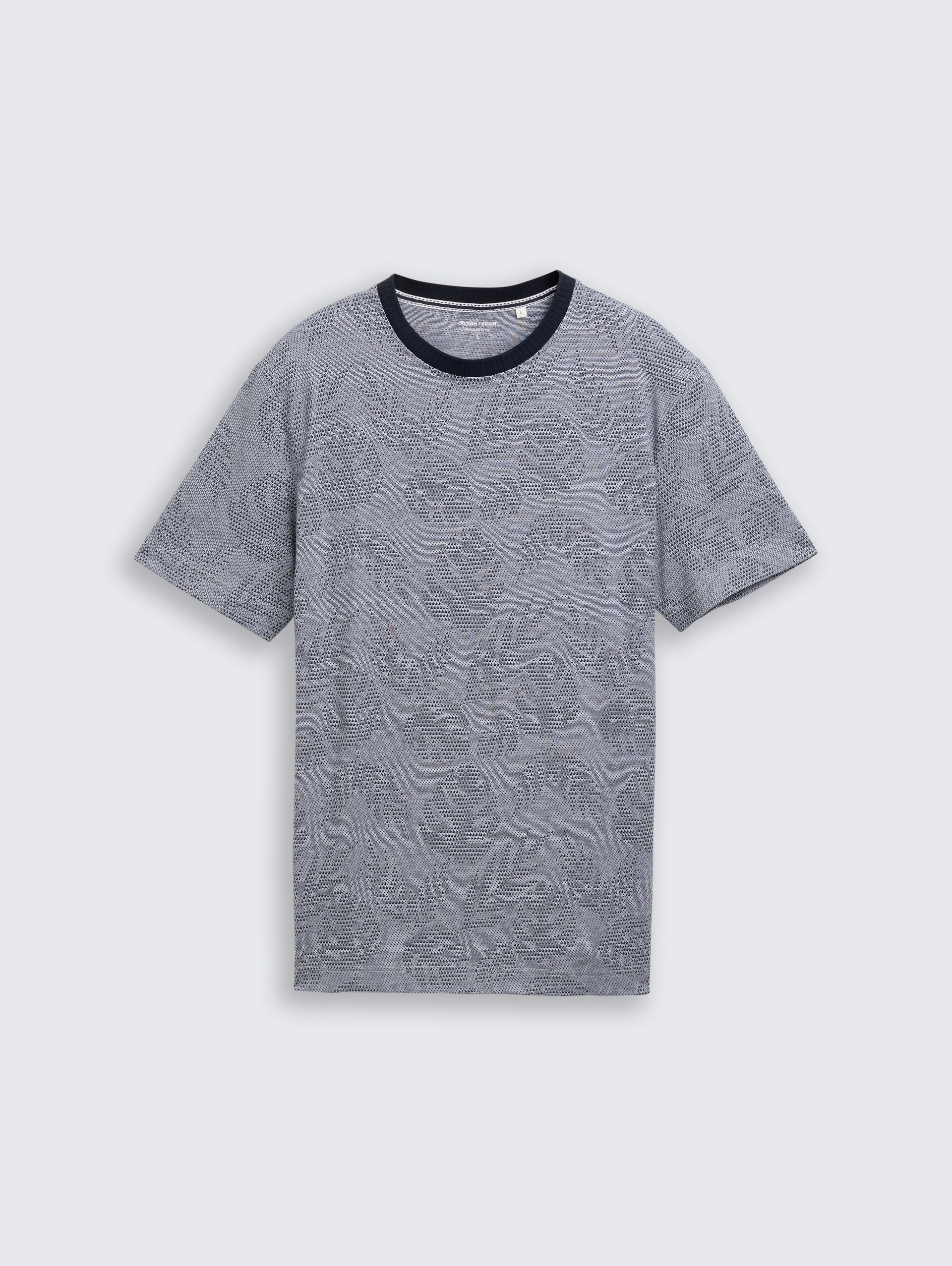 Jacquard T-shirt met patroon - navy leaf jacquard design - Product vooraanzicht