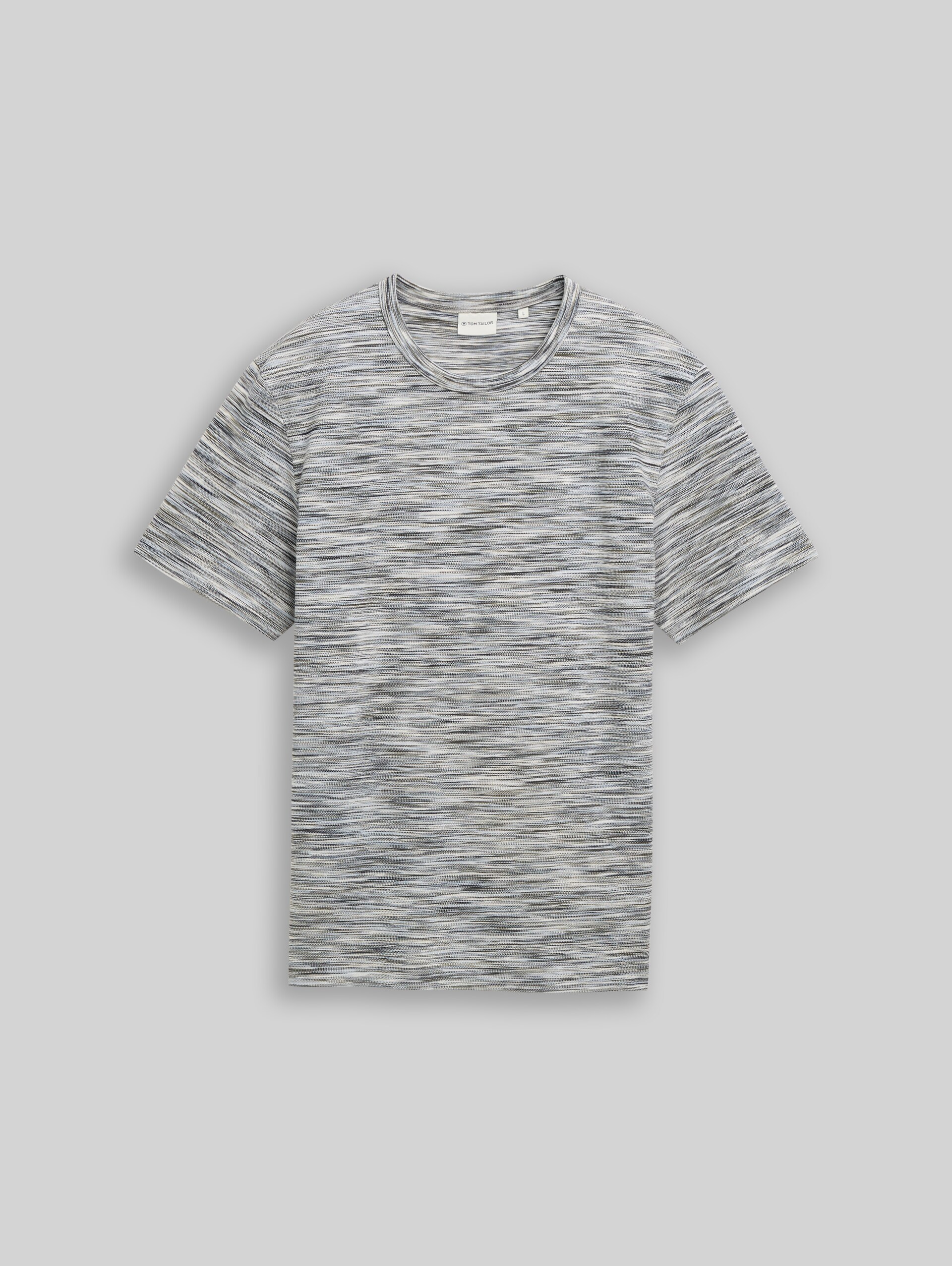 Piqué T-shirt in a melange look - white green spacedye pique - Front product view