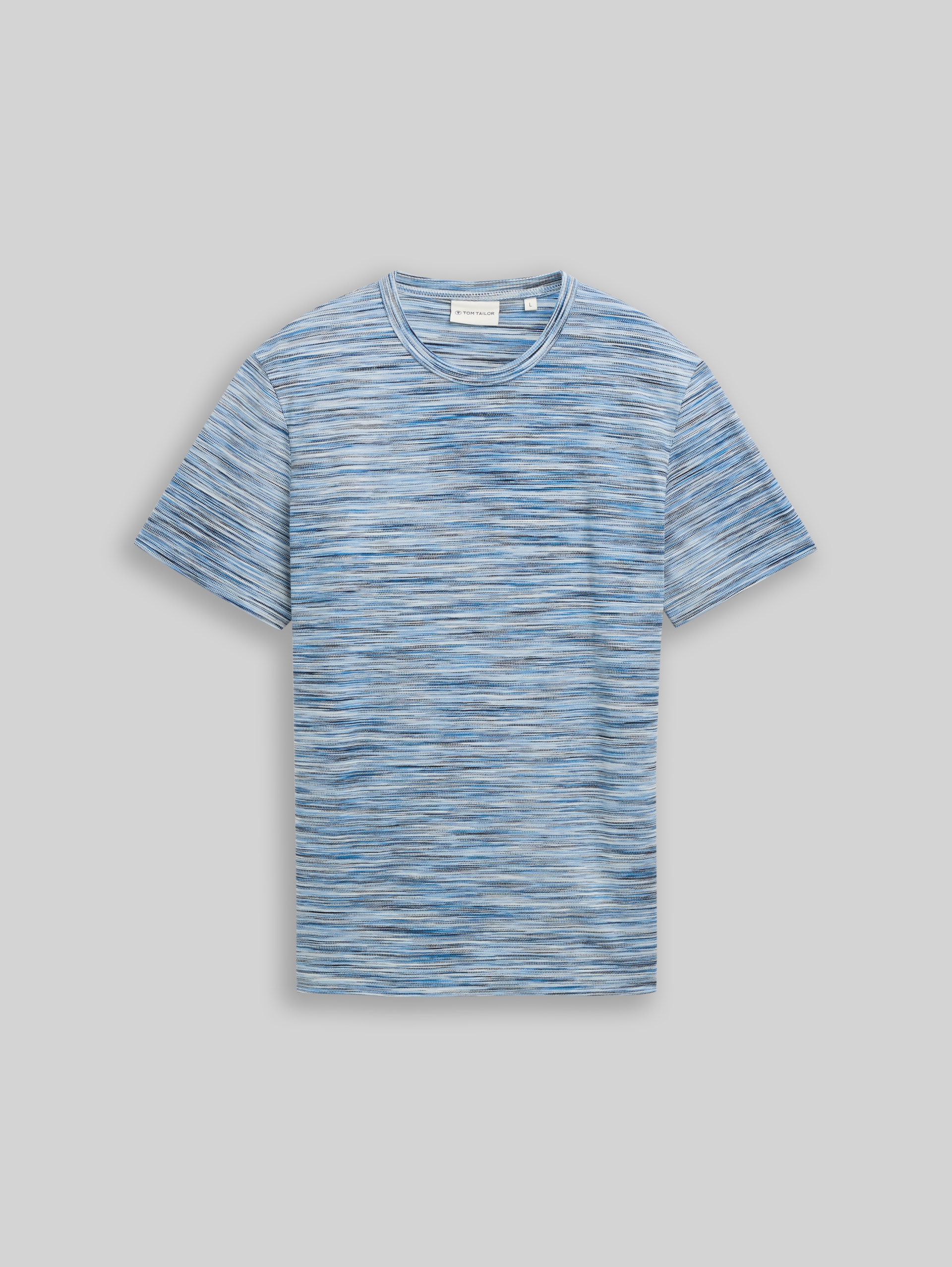 Piqué T-shirt in a melange look - blue white spacedye pique - Front product view
