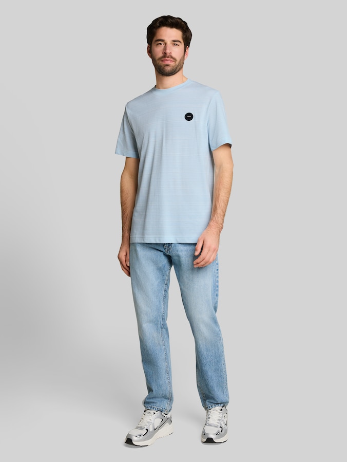 Piqué T-shirt met logobadge door Men, light blue spacedye pique