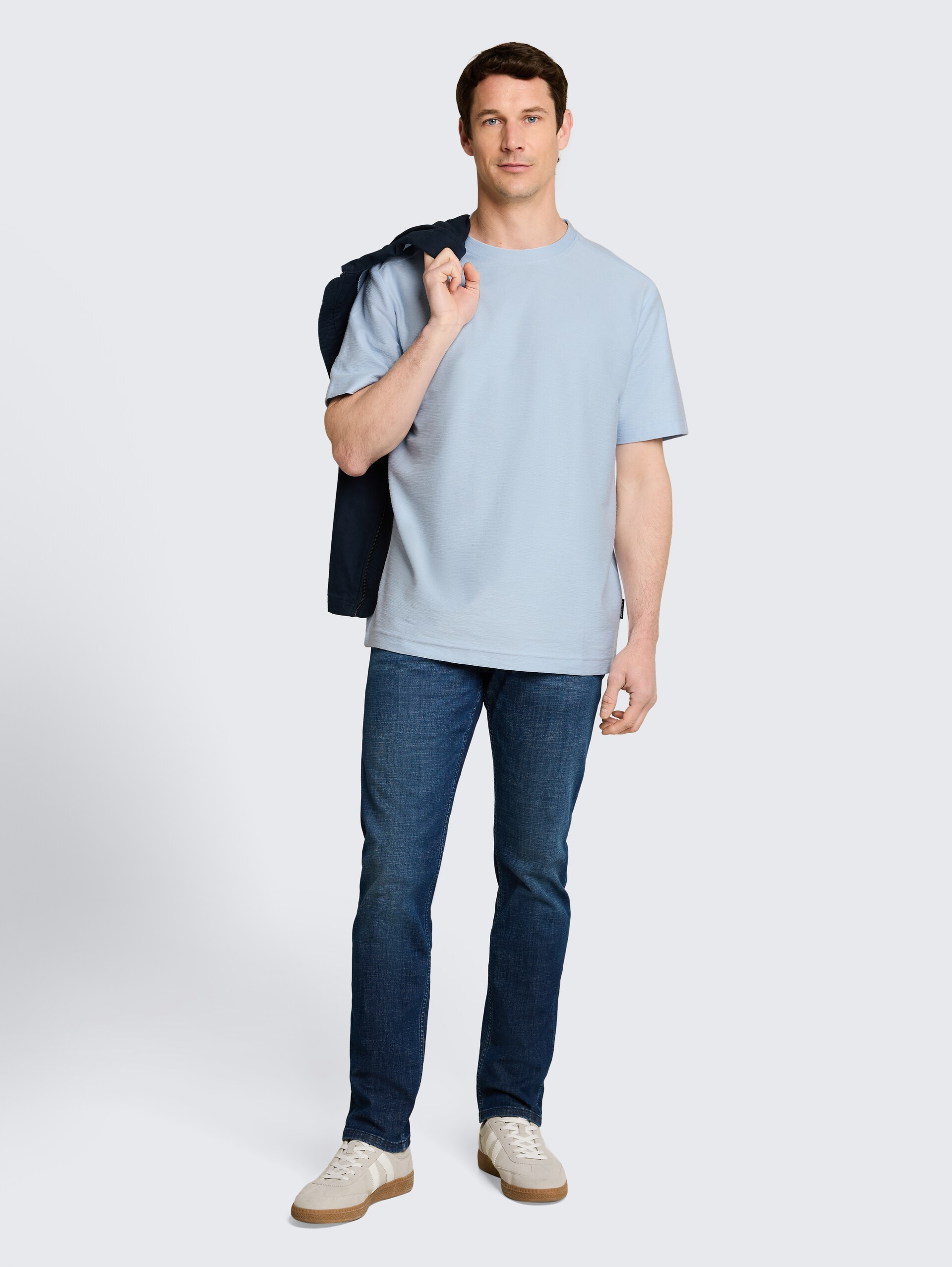 T-Shirt mit Ottoman-Struktur - light blue grey - Model-Vorderansicht