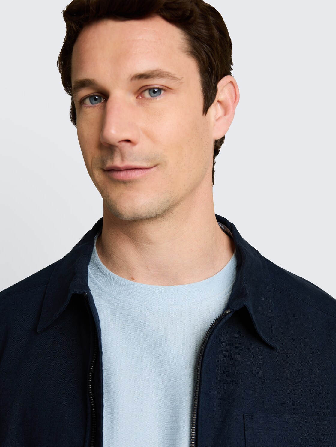 T-Shirt mit Ottoman-Struktur - light blue grey - Detail-Model-Ansicht