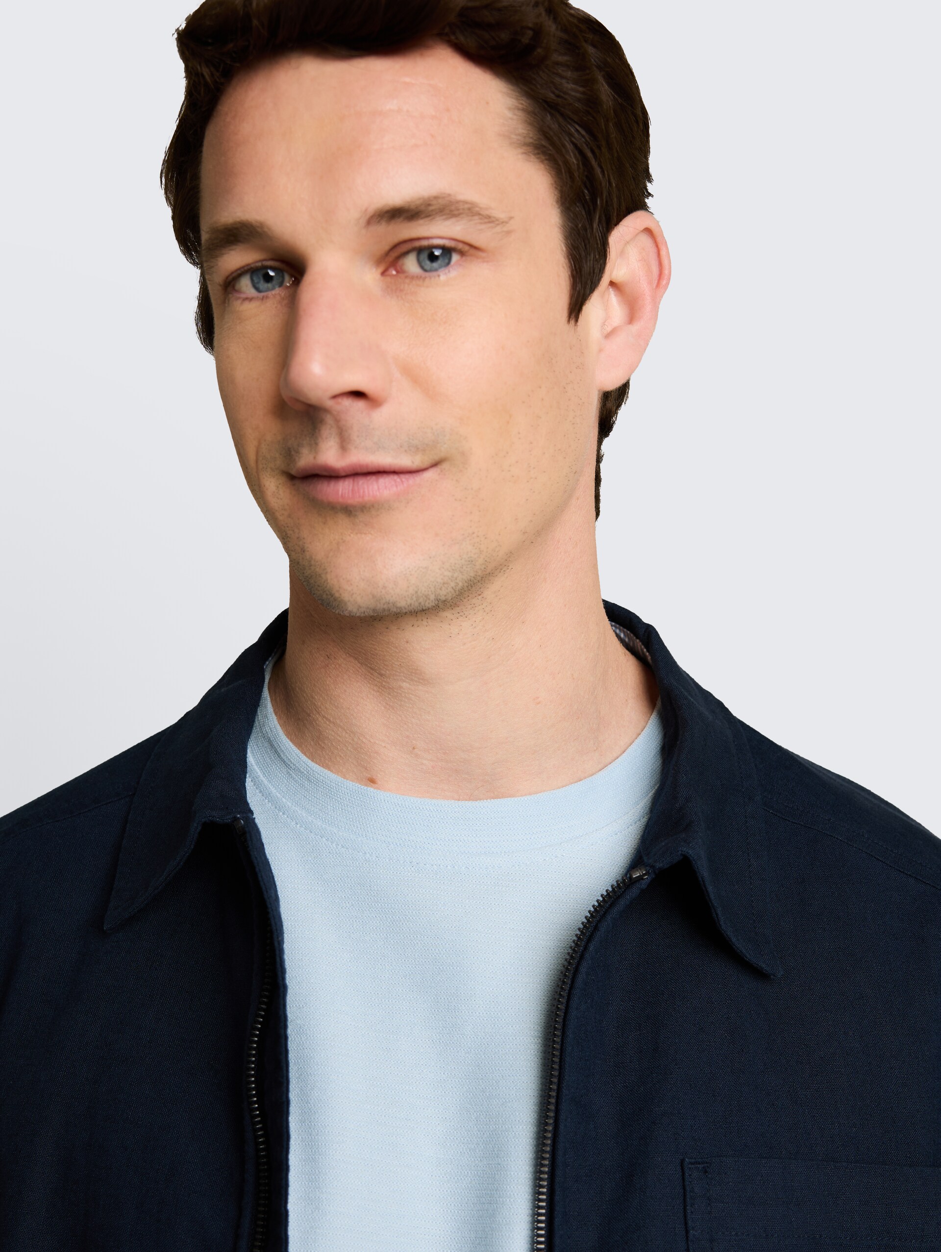 T-Shirt mit Ottoman-Struktur - light blue grey - Detail-Model-Ansicht