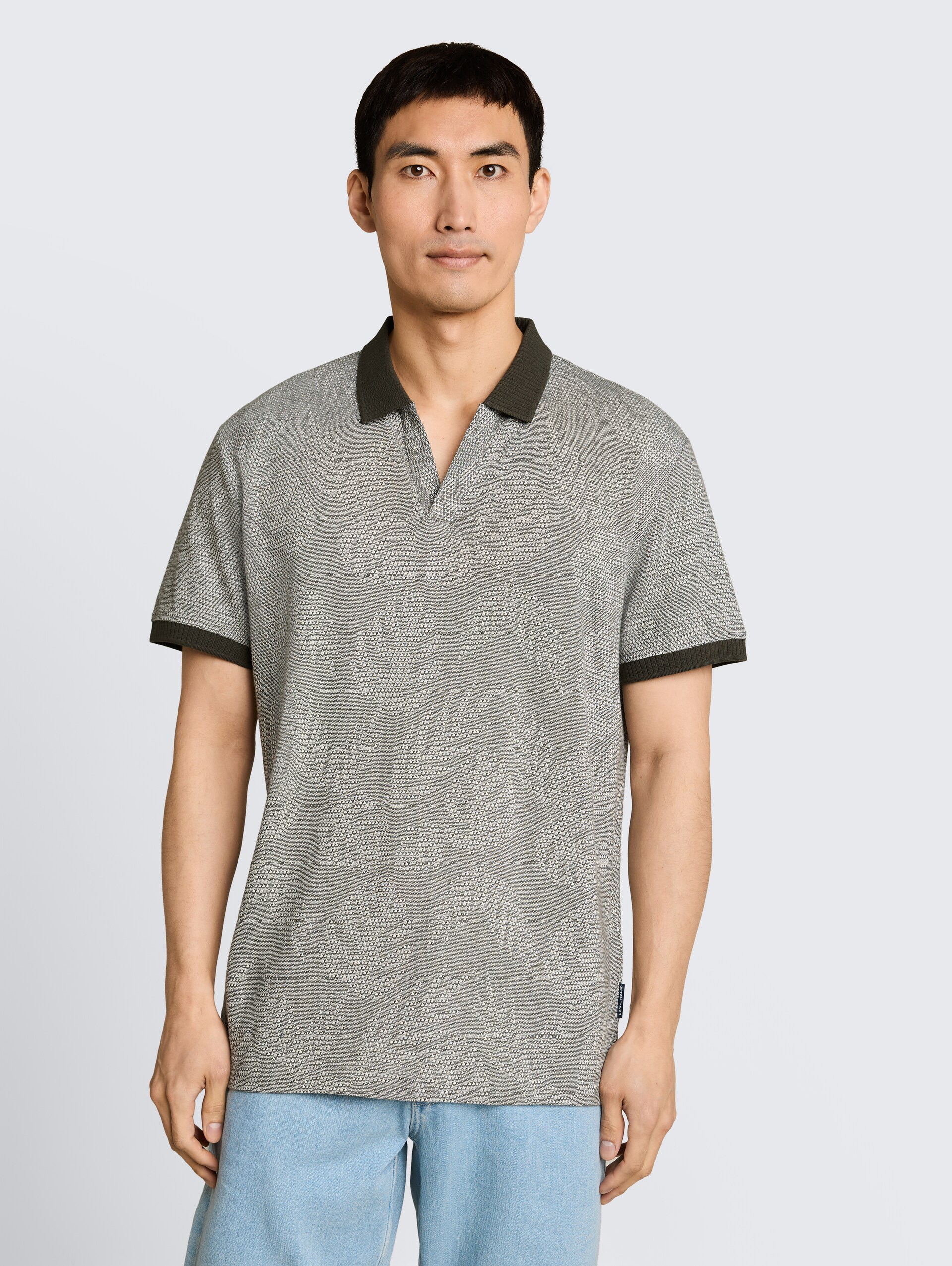Jacquard poloshirt met patroon - green leaf jacquard design