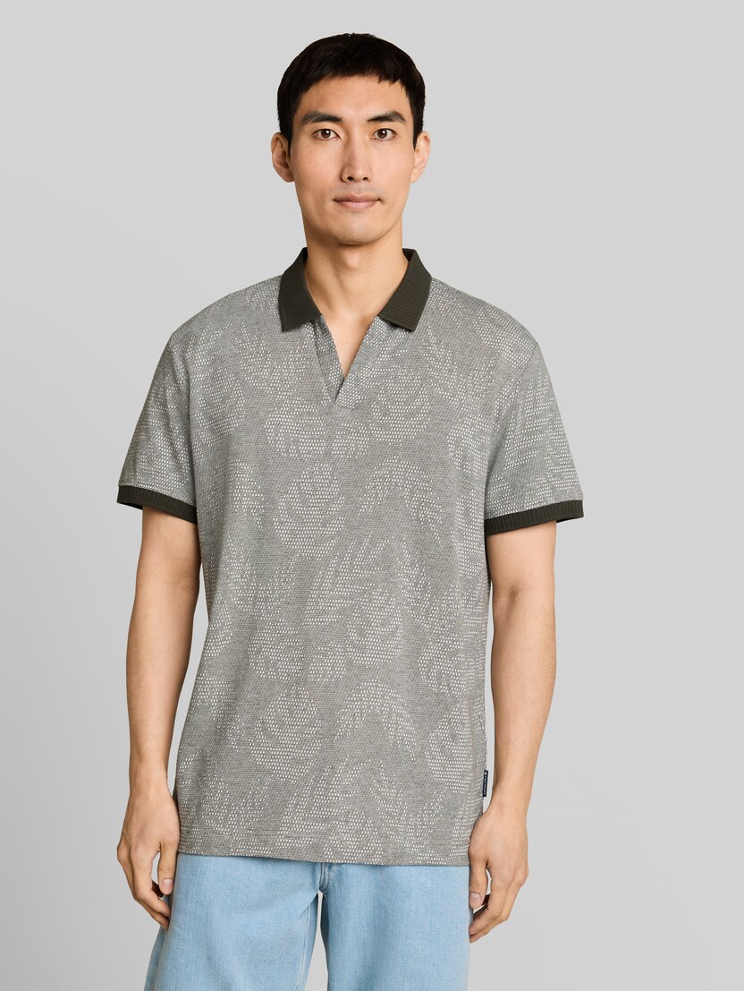 Jacquard Poloshirt mit Muster von Men, green leaf jacquard design