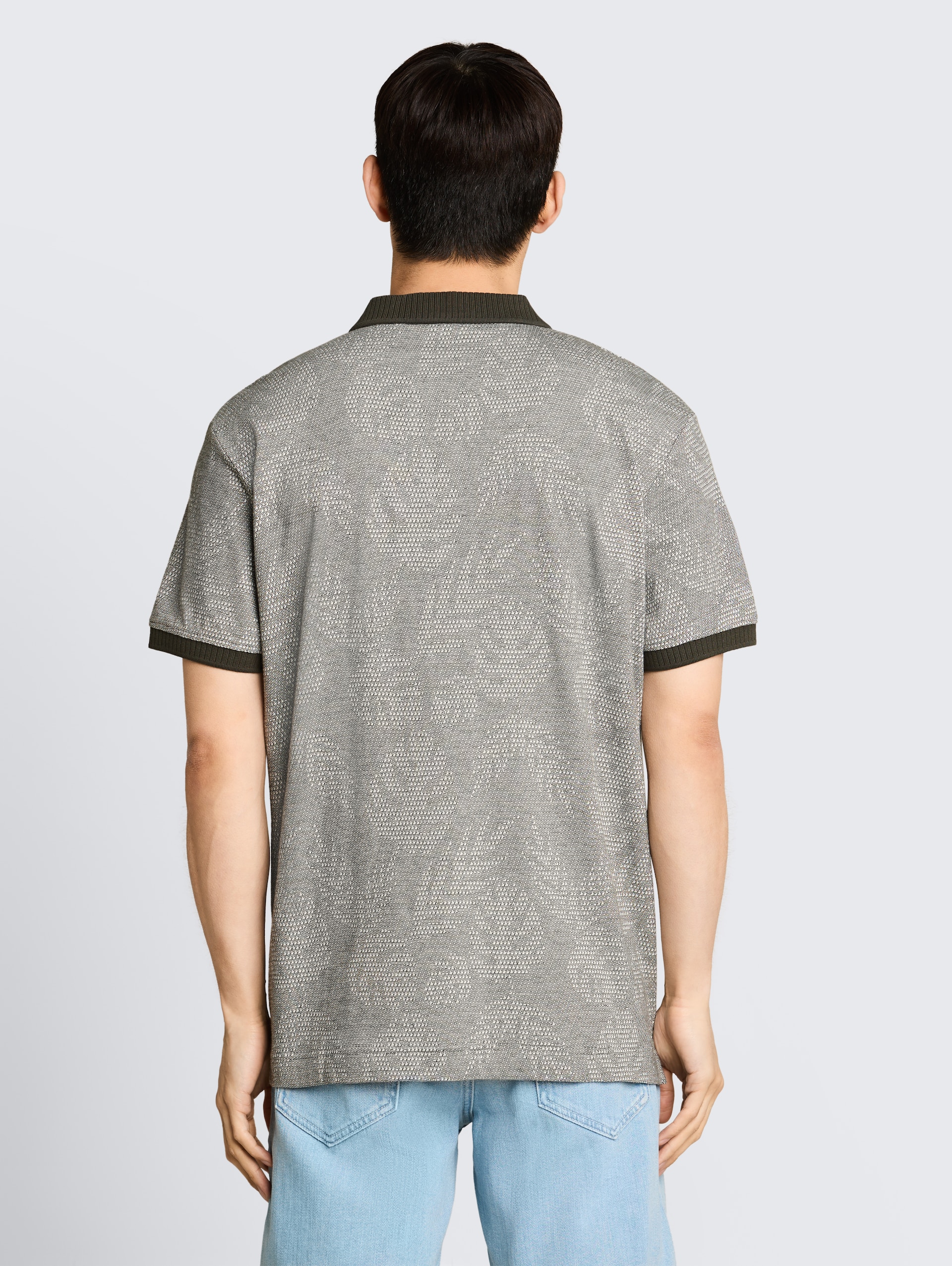 Jacquard poloshirt met patroon - green leaf jacquard design