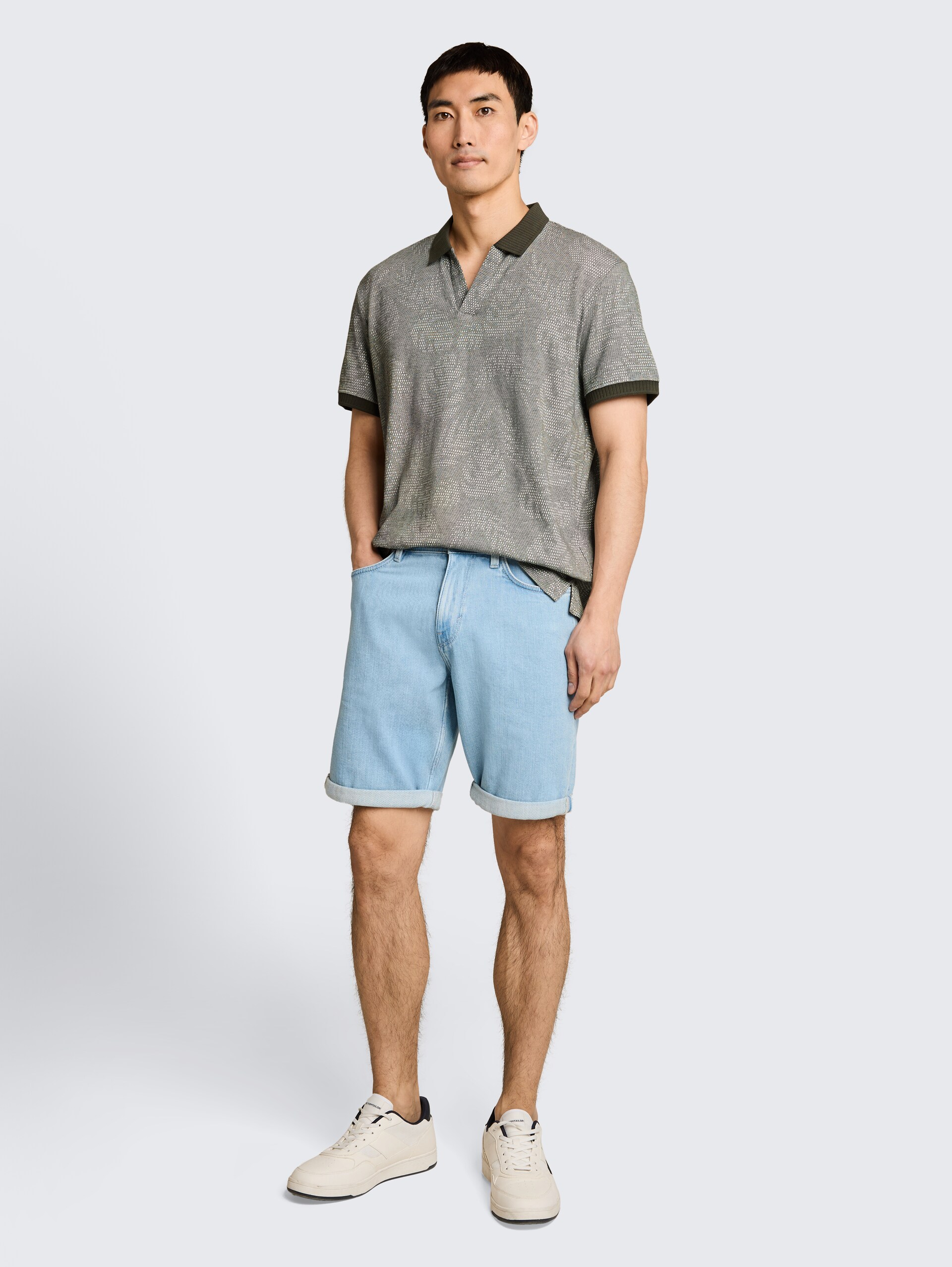Jacquard poloshirt met patroon - green leaf jacquard design