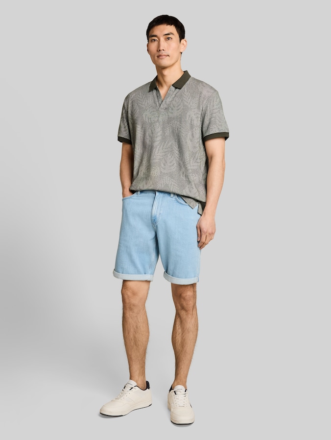 Jacquard Poloshirt mit Muster von Men, green leaf jacquard design