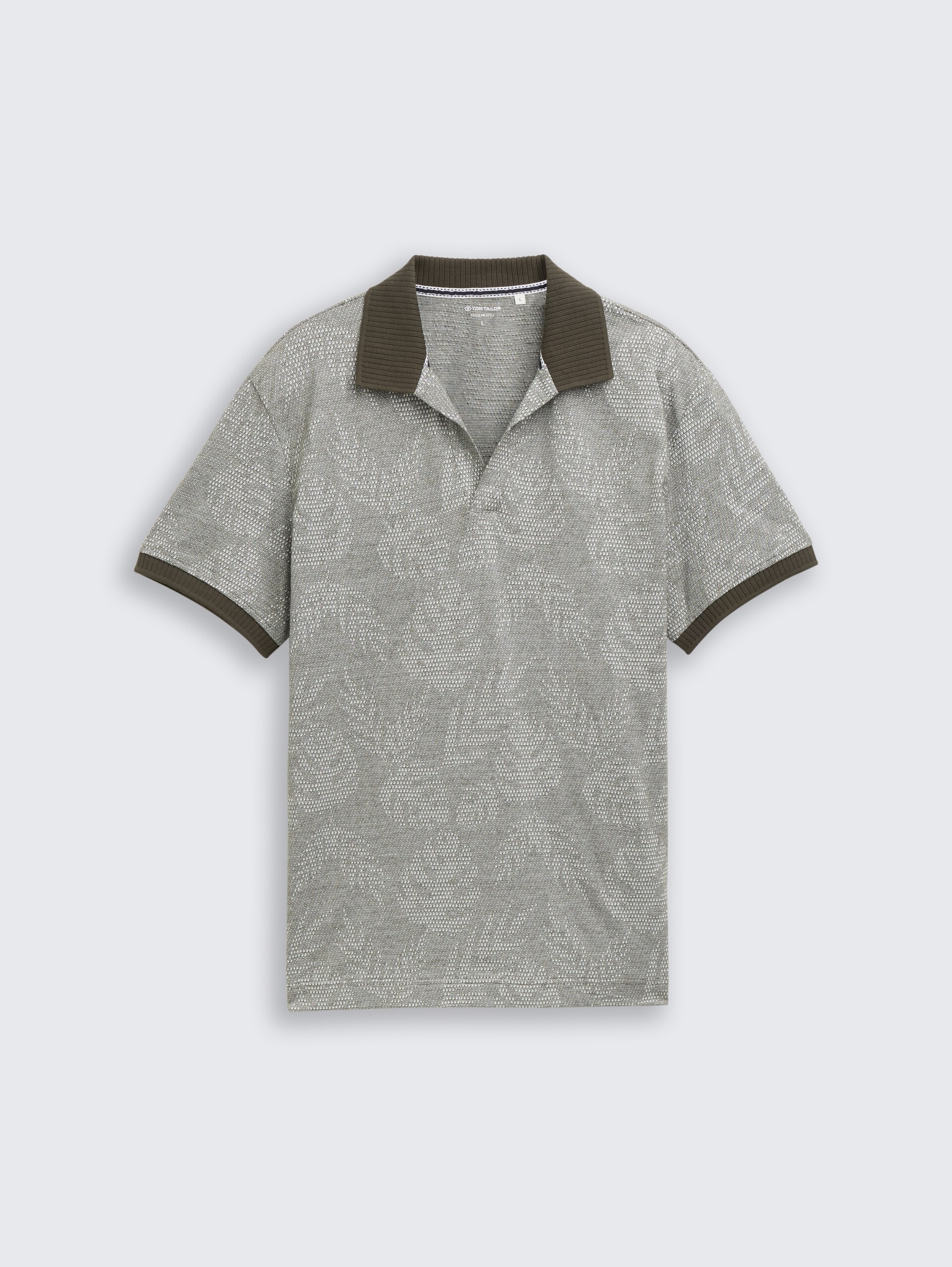 Jacquard poloshirt met patroon - green leaf jacquard design