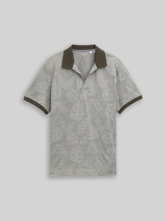 Polo jacquard à motifs par Men, green leaf jacquard design