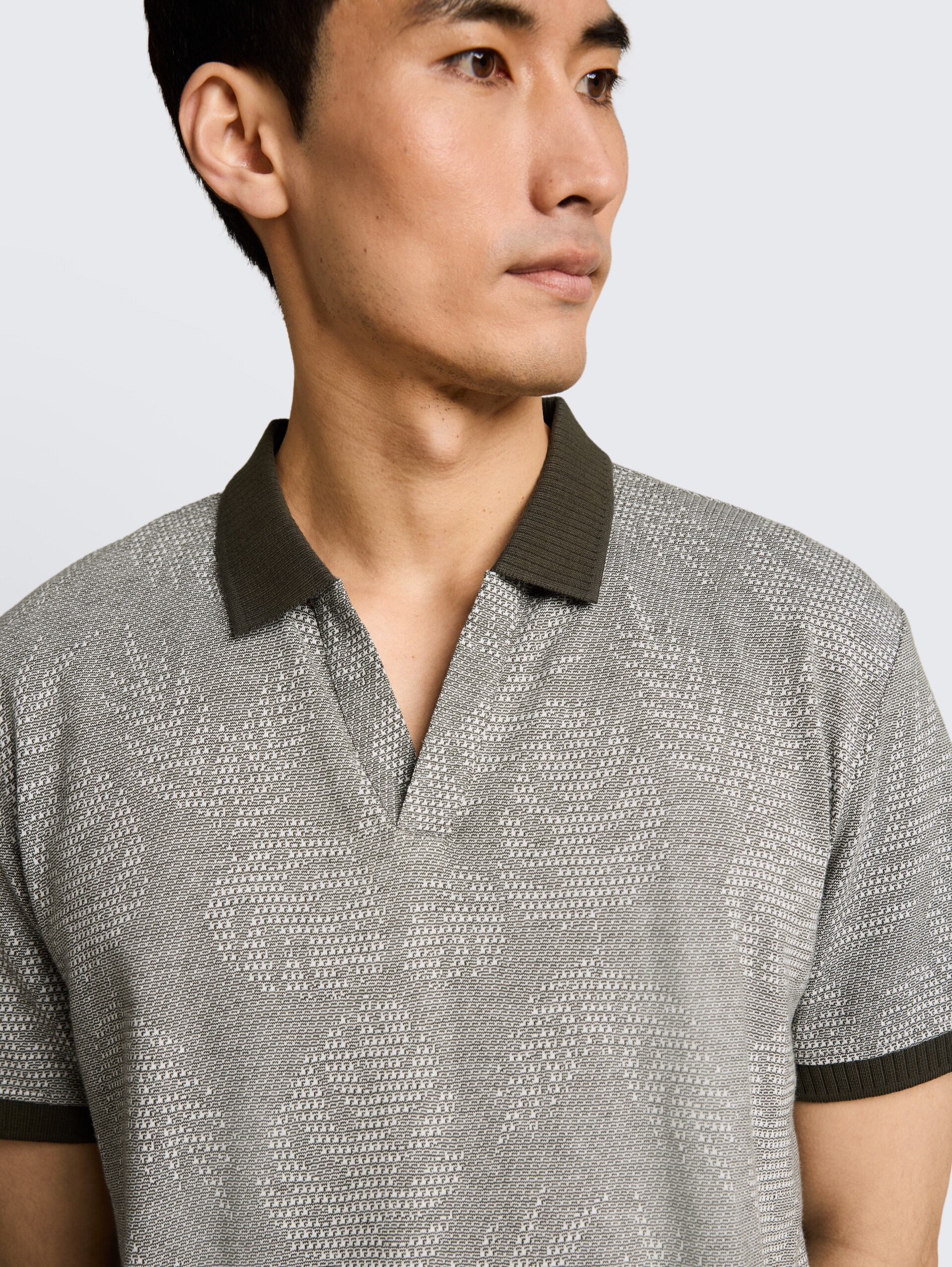 Jacquard poloshirt met patroon - green leaf jacquard design