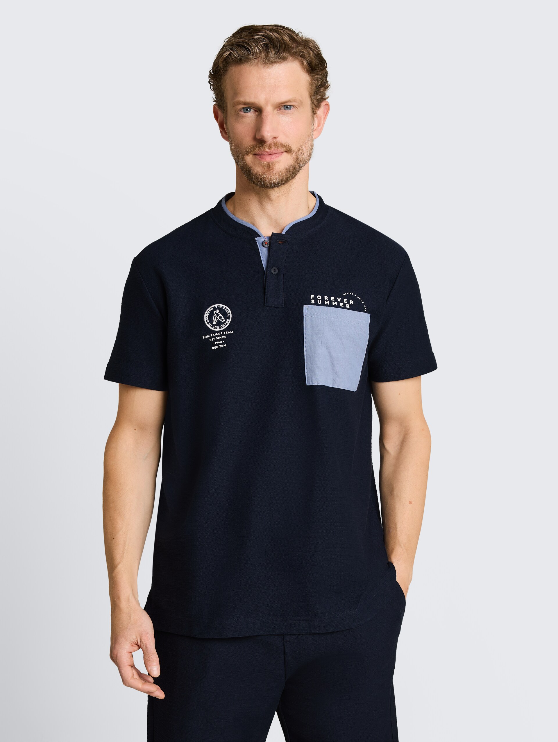 Poloshirt mit Brusttasche - sky captain blue