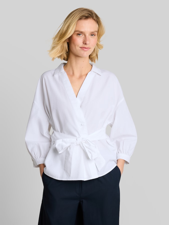 Loose-fit wrap blouse by Women, White