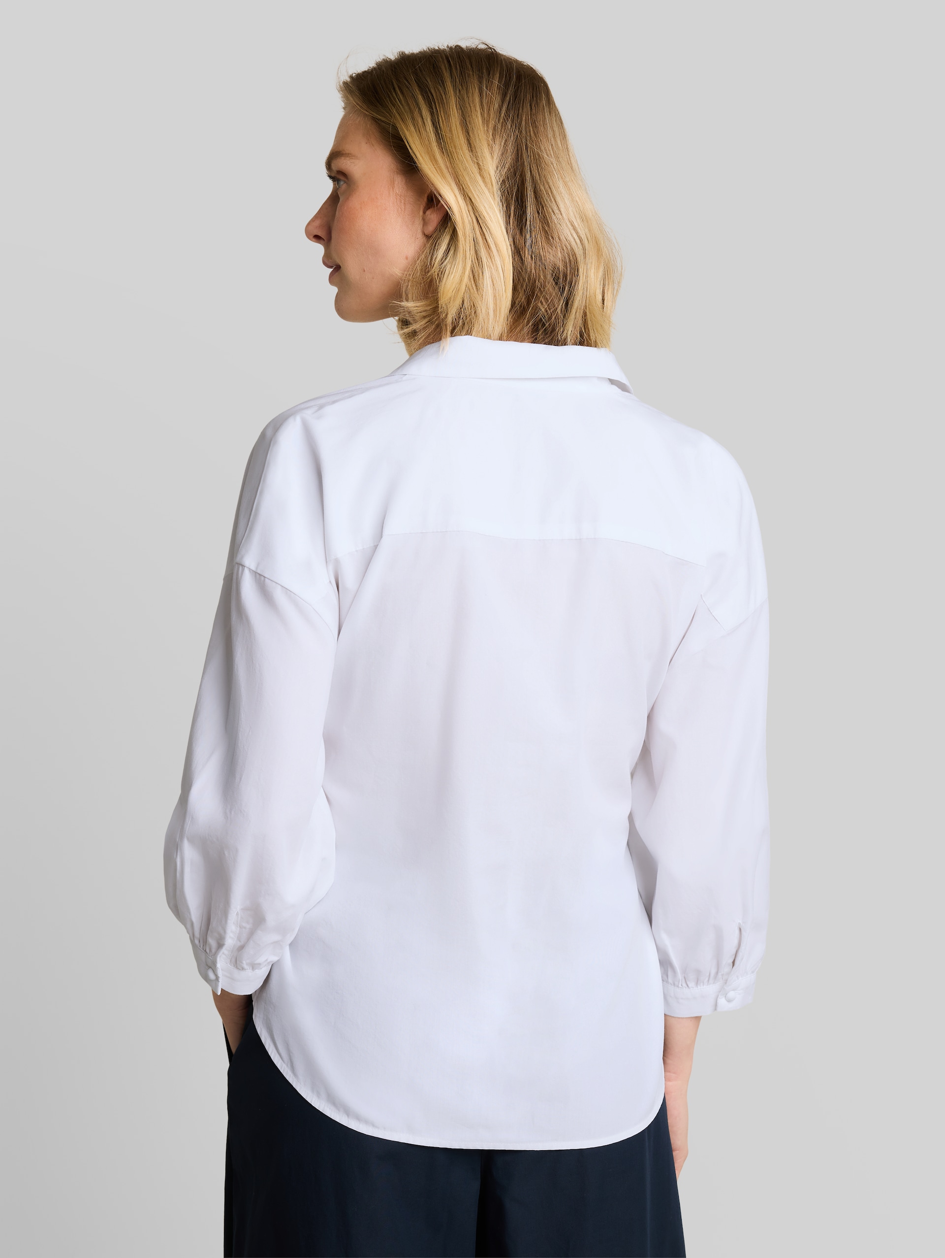 Loose-fit wrap blouse - White - Neckline model-back view