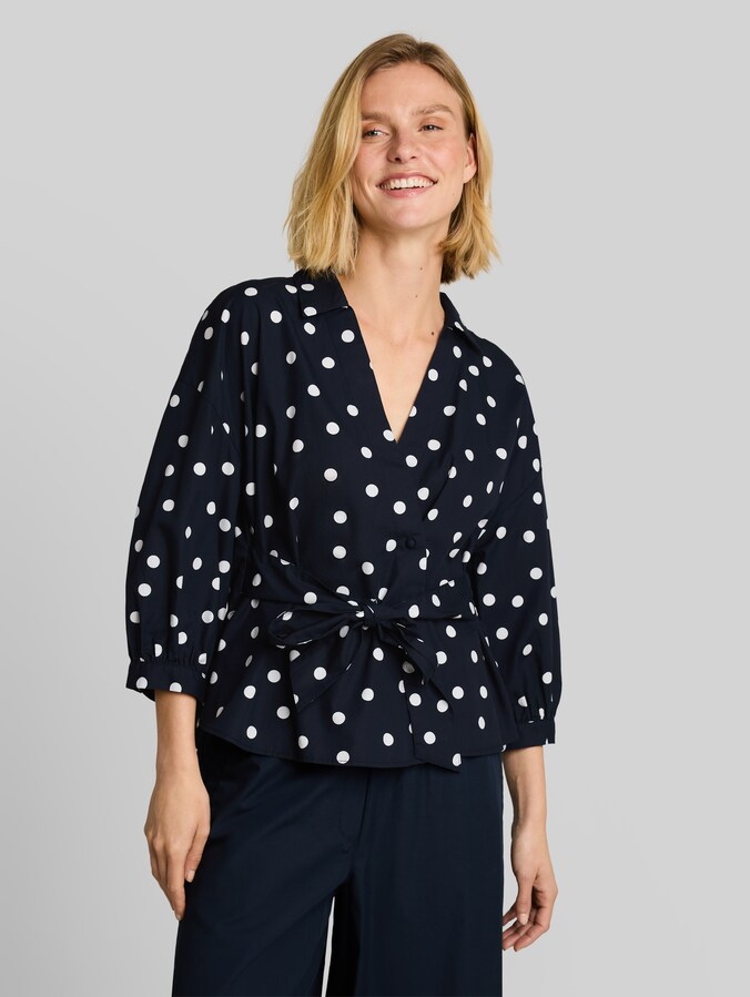 Loose-fit wrap blouse by Women, navy big dot design