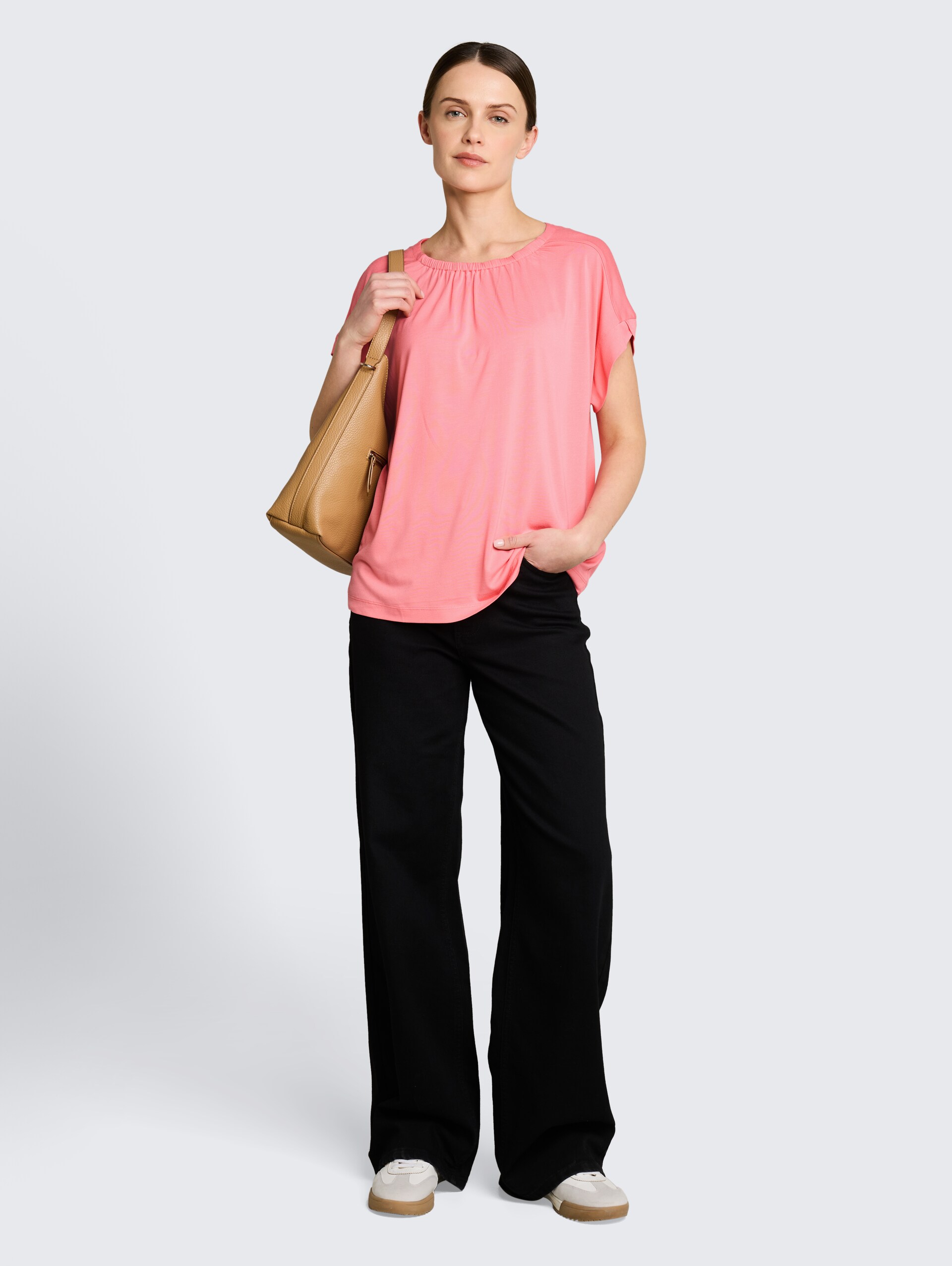 T-shirt met plooien - soft fuchsia pink - Model vooraanzicht