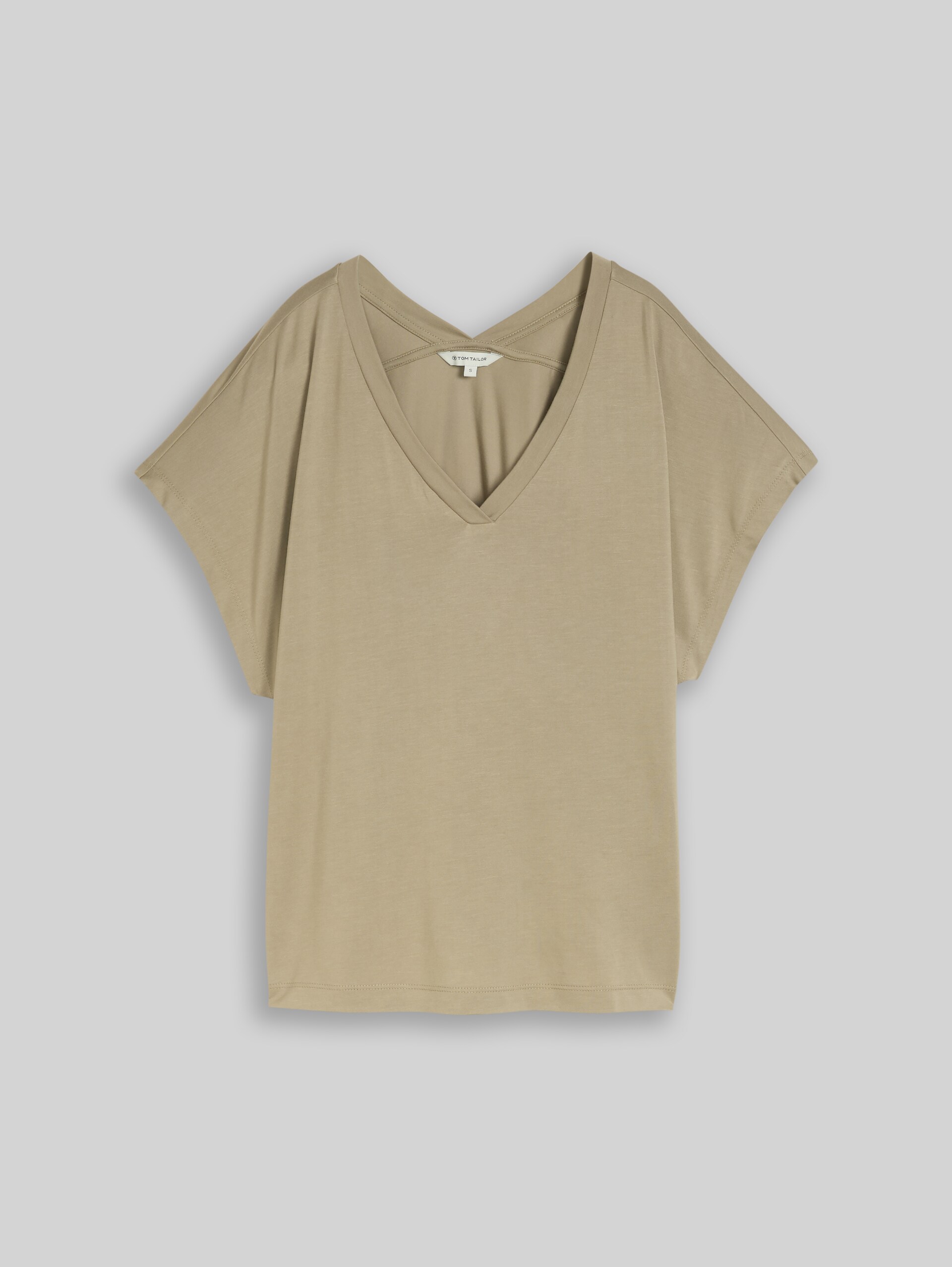 T-shirt with V-neck - Silver Olive - Front product view