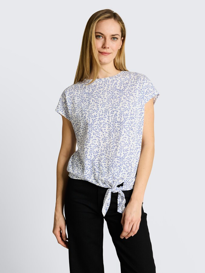 T-Shirt mit Knotendetail von Women, white small leaves design