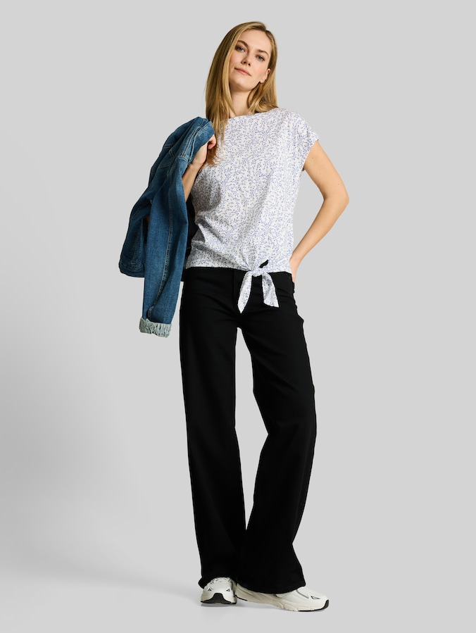 T-shirt met geknoopte details door Women, white small leaves design