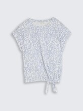 T-Shirt mit Knotendetail - white small leaves design - Vorder-Produkt-Ansicht