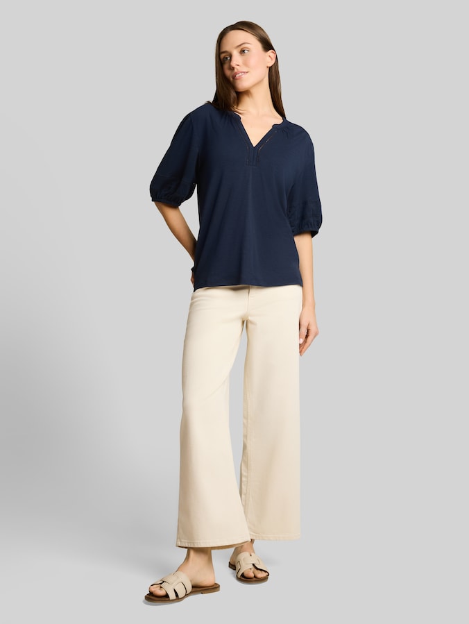 Blouse-shirt met kanten details door Women, sky captain blue