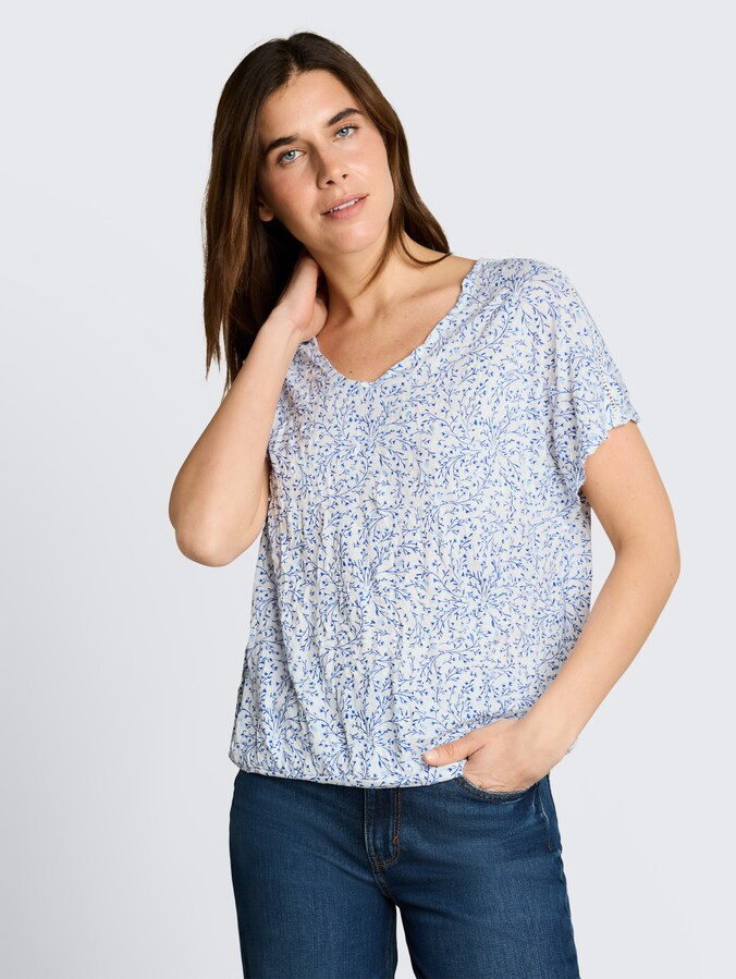 T-shirt froissé à motifs par Women, white small leaves design